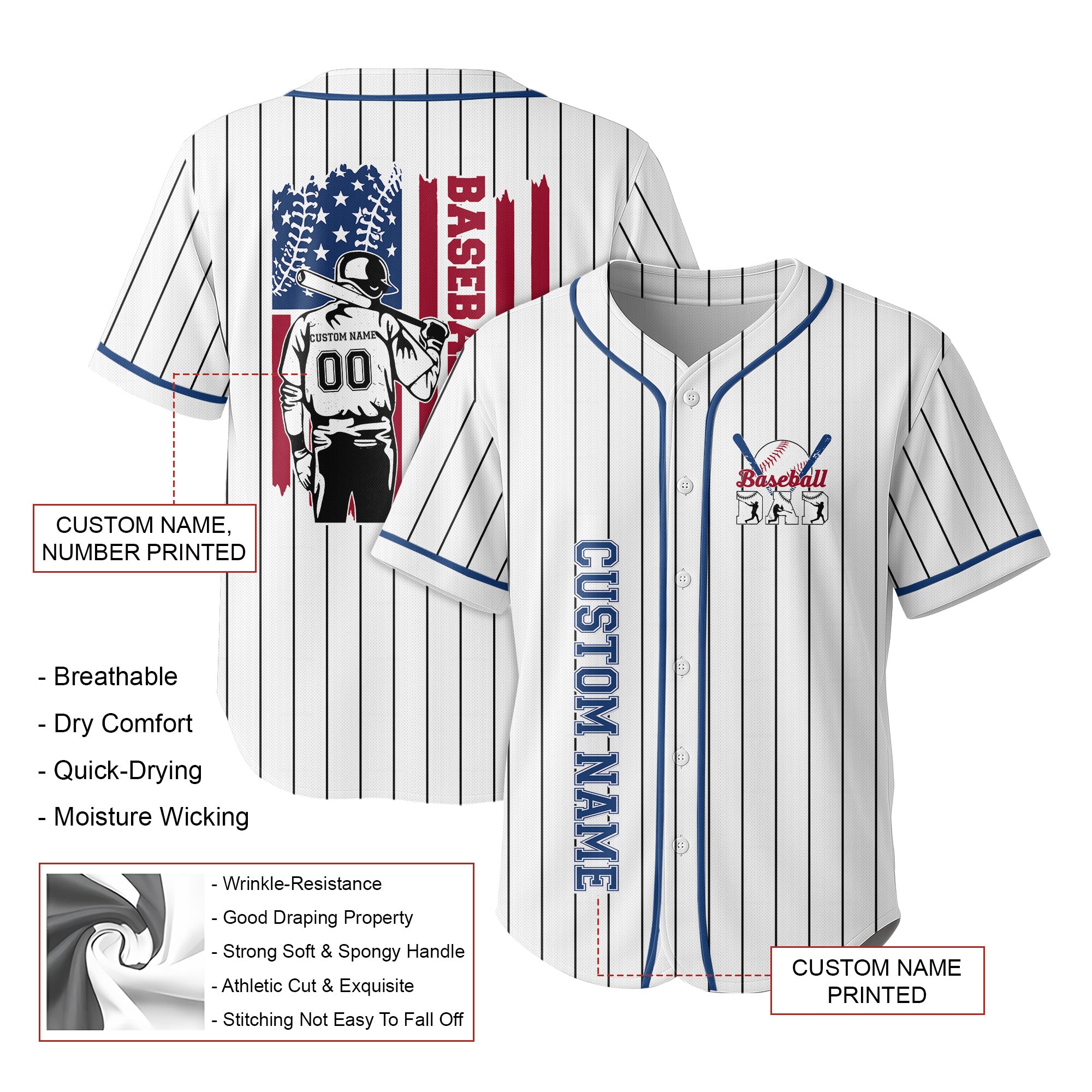 Personalized Baseball Dad Jersey, Custom Name and Number Baseball Dad Shirts for Men, American Flag Baseball
