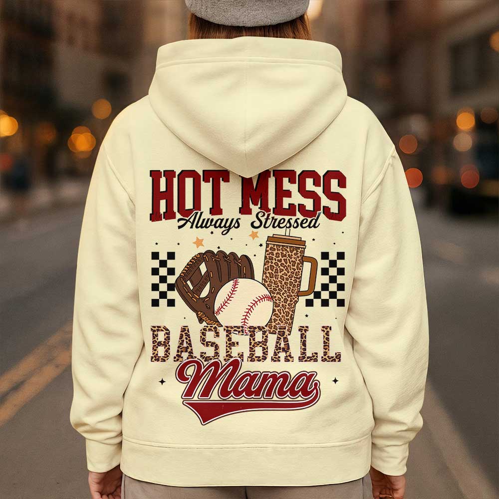 Hot Mess Always Stressed - All Over Print Baseball Hoodie