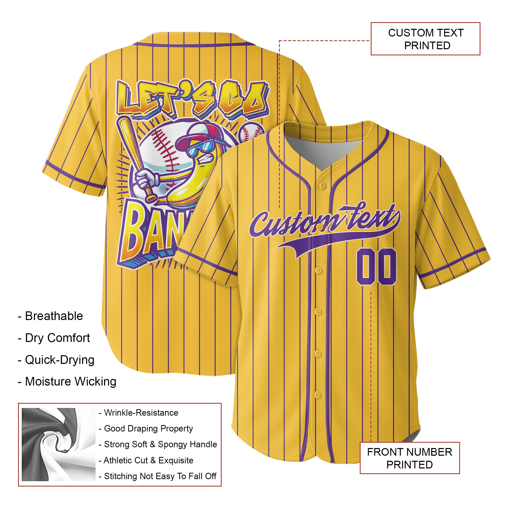 Custom Yellow Purple Navy Baseball Jersey