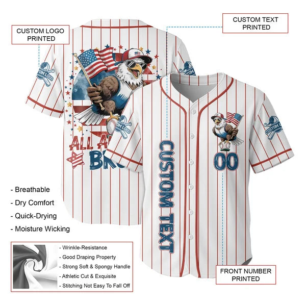 Custom 4th of July Baseball Jersey - All American Bruh - Custom Name, Custom Number