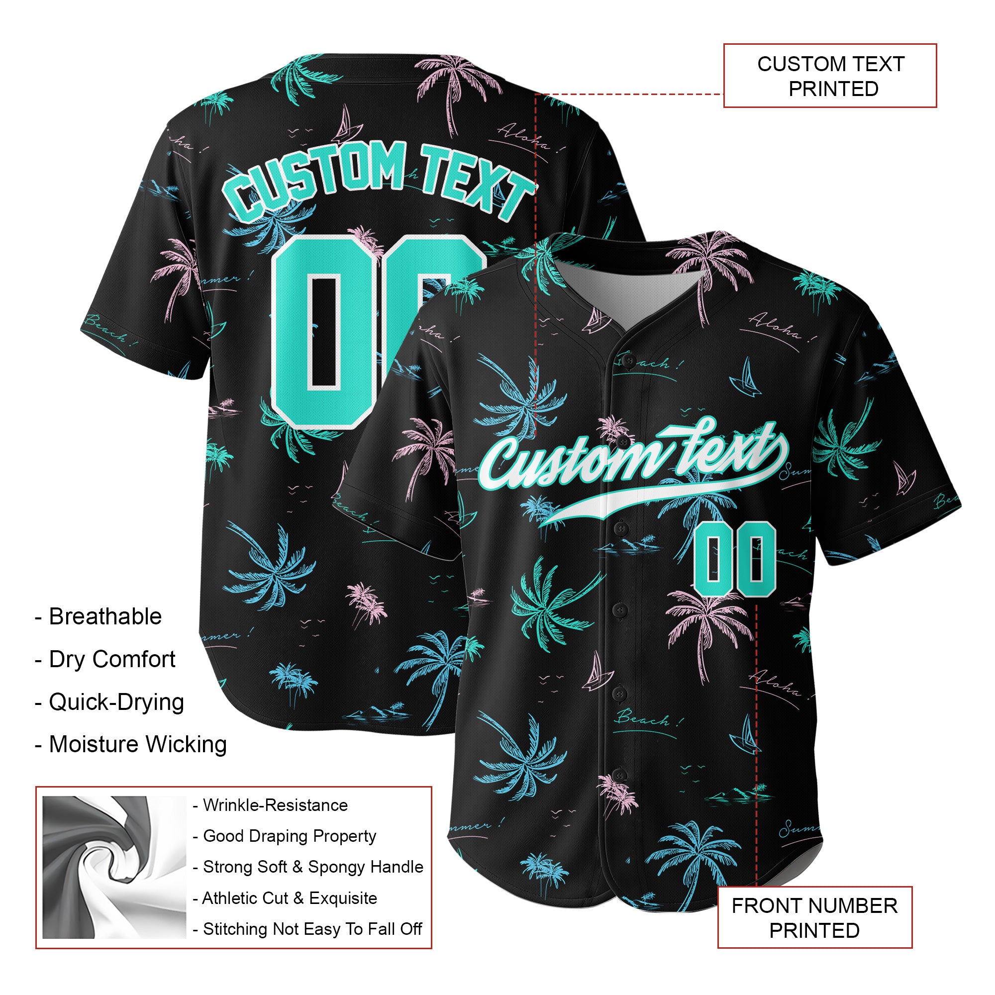 Custom Hawaii Neon Palm Tree Pattern Baseball Jersey