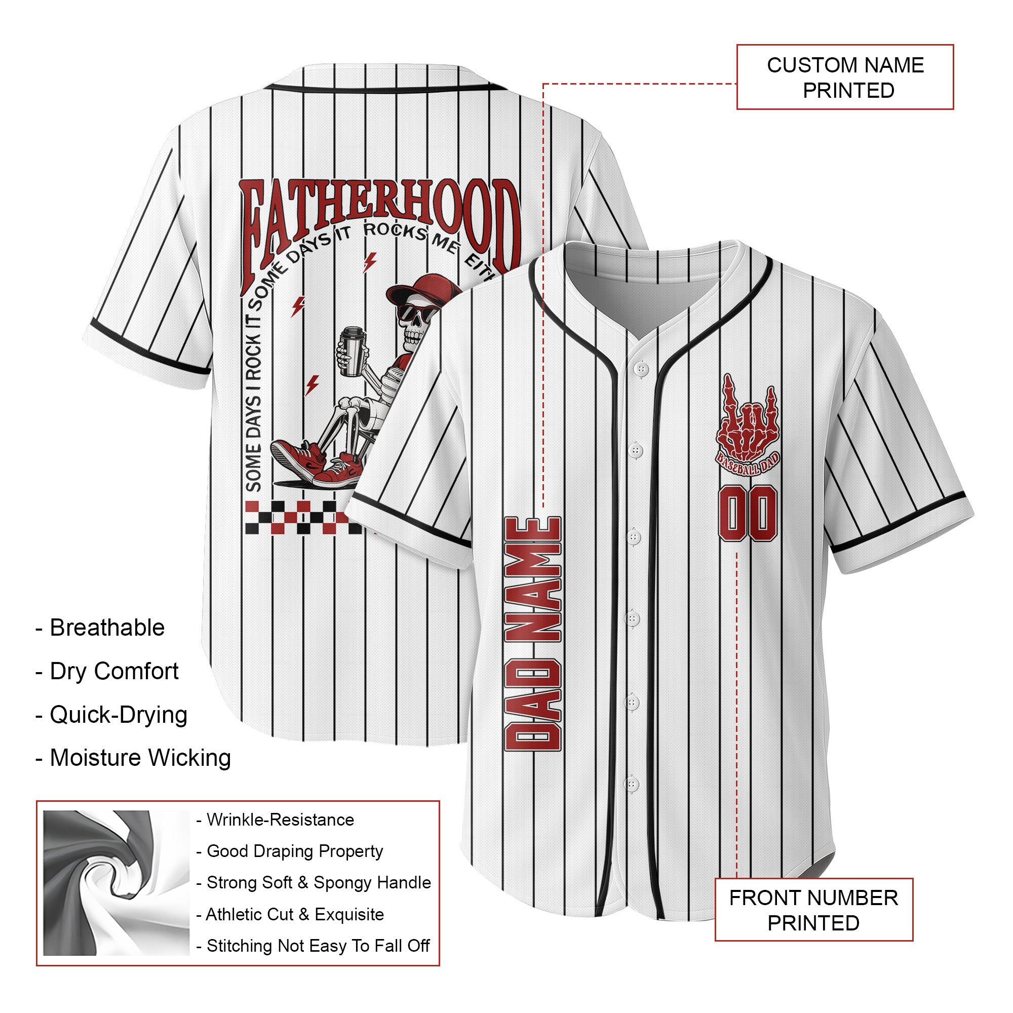 FATHERHOOD - Some Days I Rock It, Some Days It Rocks Me, Either Way We're Rockin - Custom Father Day Baseball Jersey