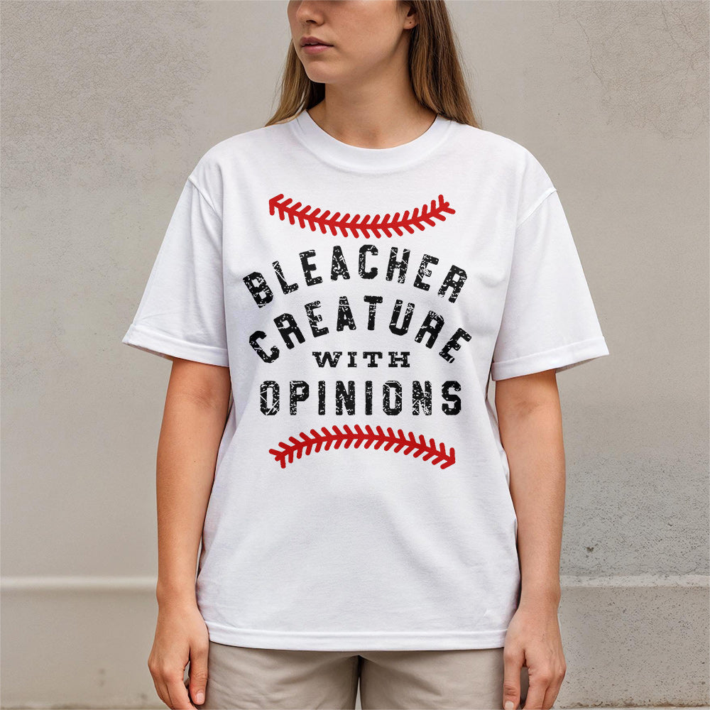 Baseball Mom Bleacher Creature with Opinions - White and Maroon Baseball T-Shirt