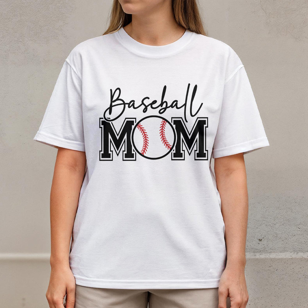 Baseball Mom - White and Black Baseball T-Shirt