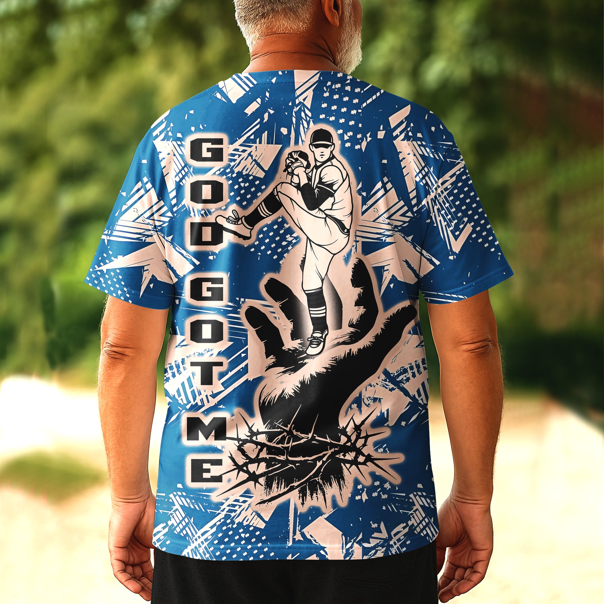 God Got Me All Over Print Baseball T-Shirt