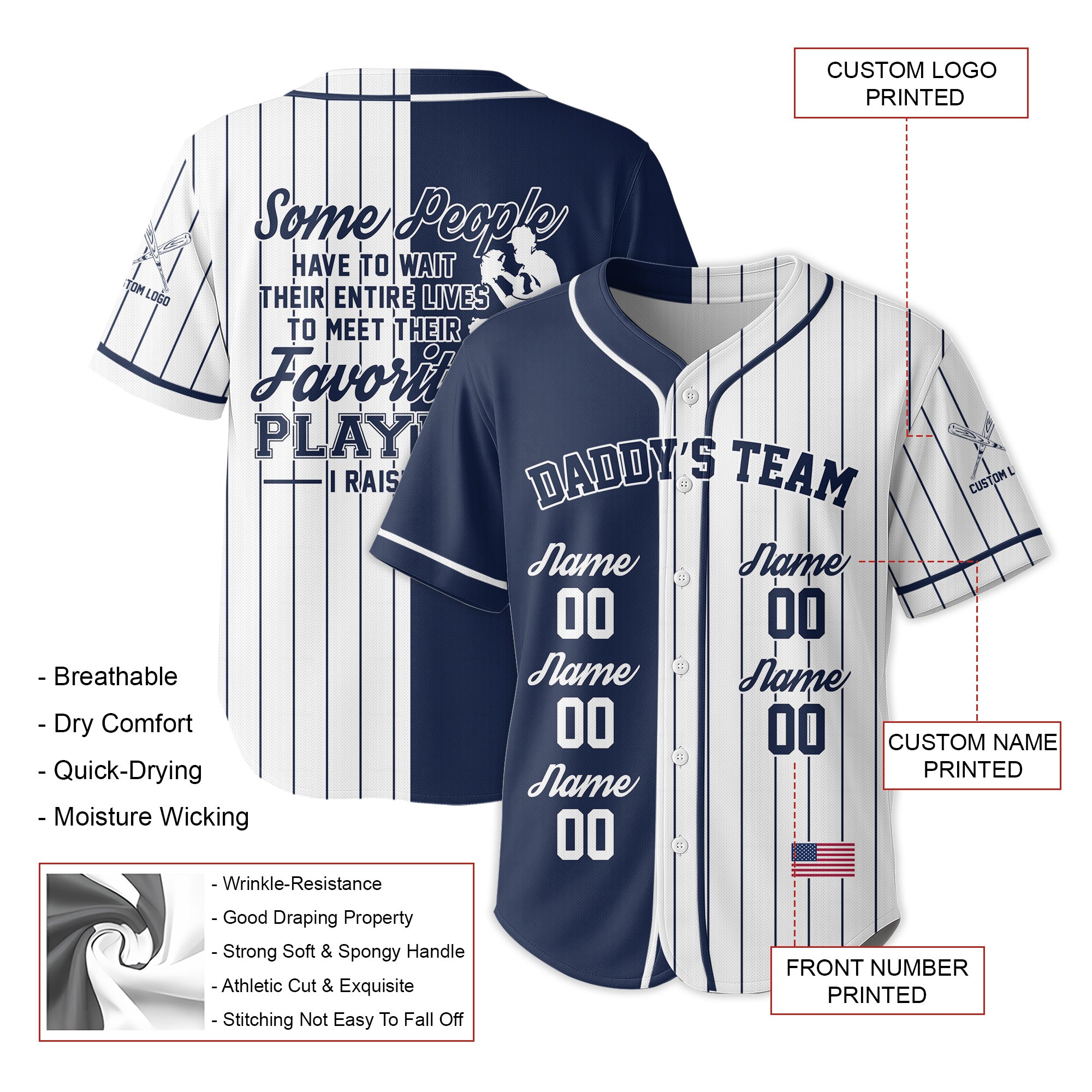 Custom Baseball Dad Jersey with Kids Name -Some People Have to Wait Their Entire Lives -  Father's Day Shirt for Baseball Lover, Gift for Husband, New Father