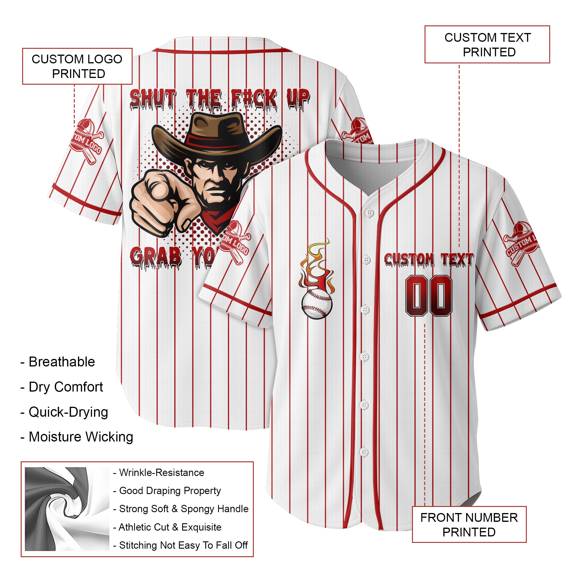 Custom Red Striped Baseball Jersey - Go Grab Your Balls