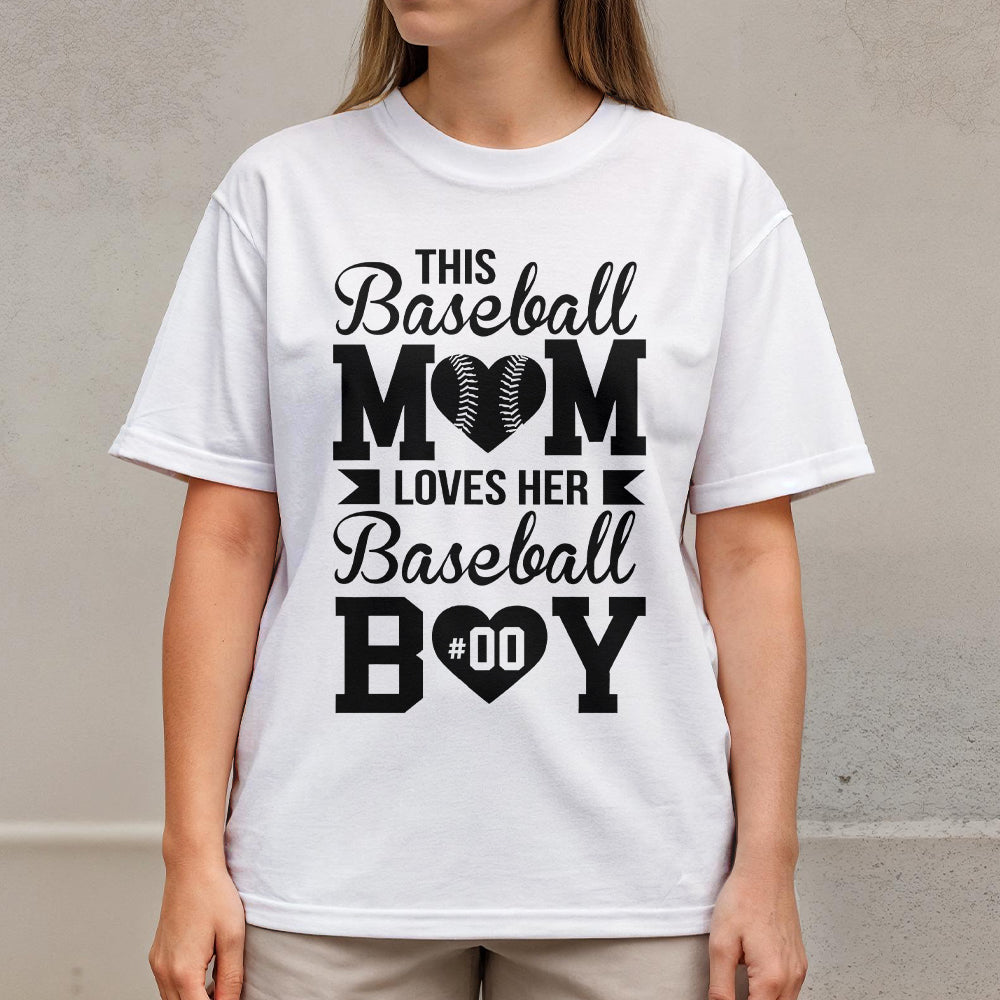 This Baseball Mom Loves Her Baseball Boy - White and Black Baseball T-Shirt