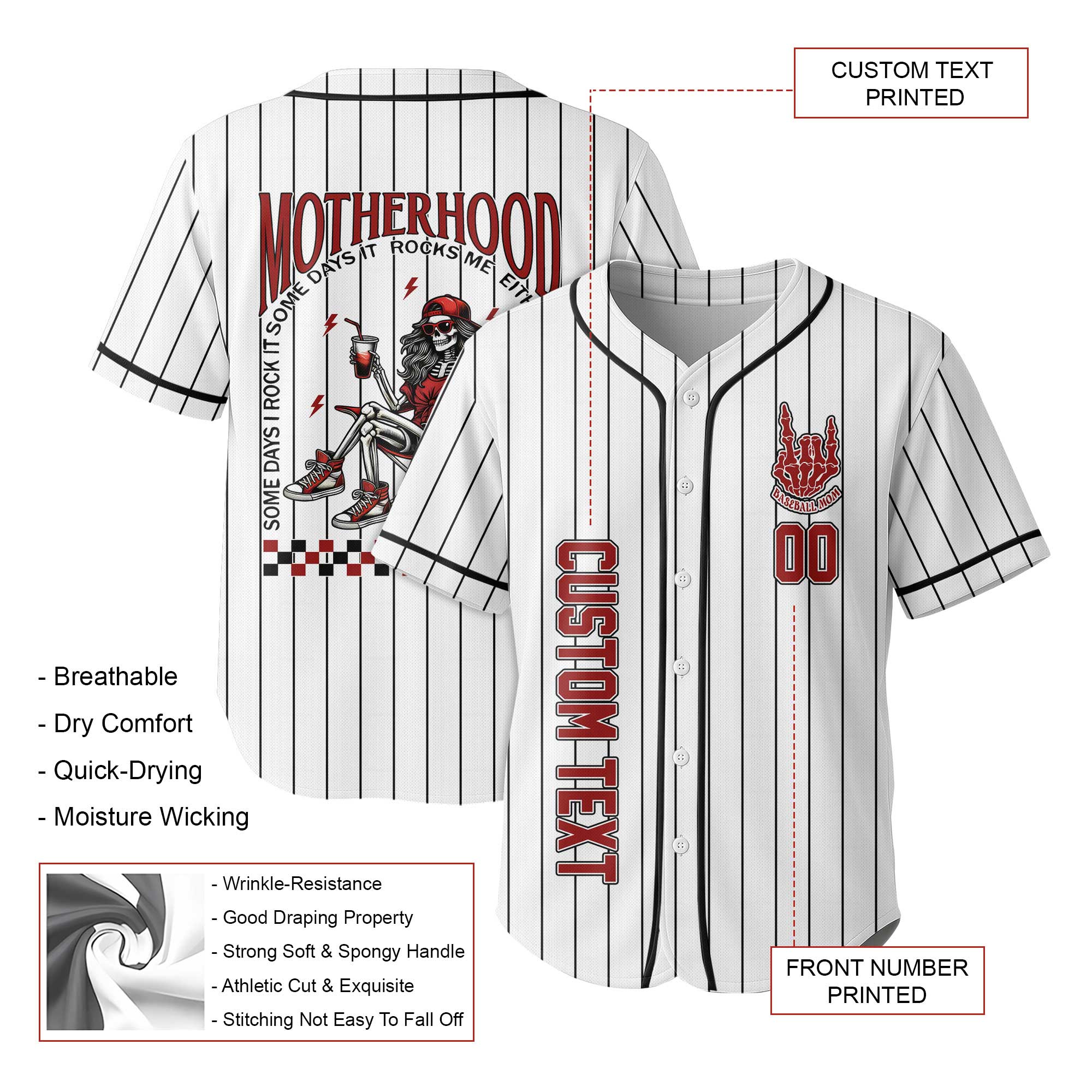 Motherhood Rock It Together - Custom White and Black Stripes Baseball Jersey