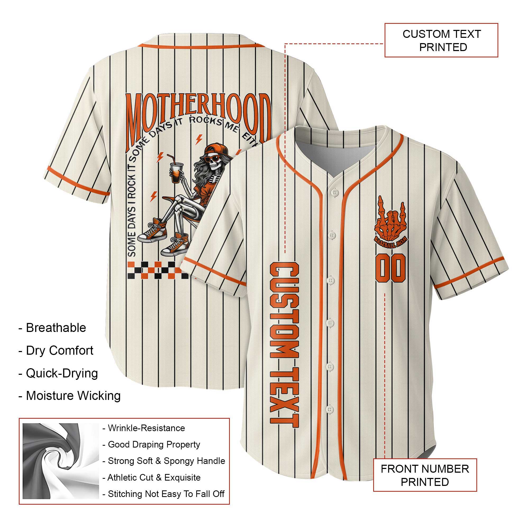 Motherhood Rock It Together - Custom Cream Orange Baseball Jersey