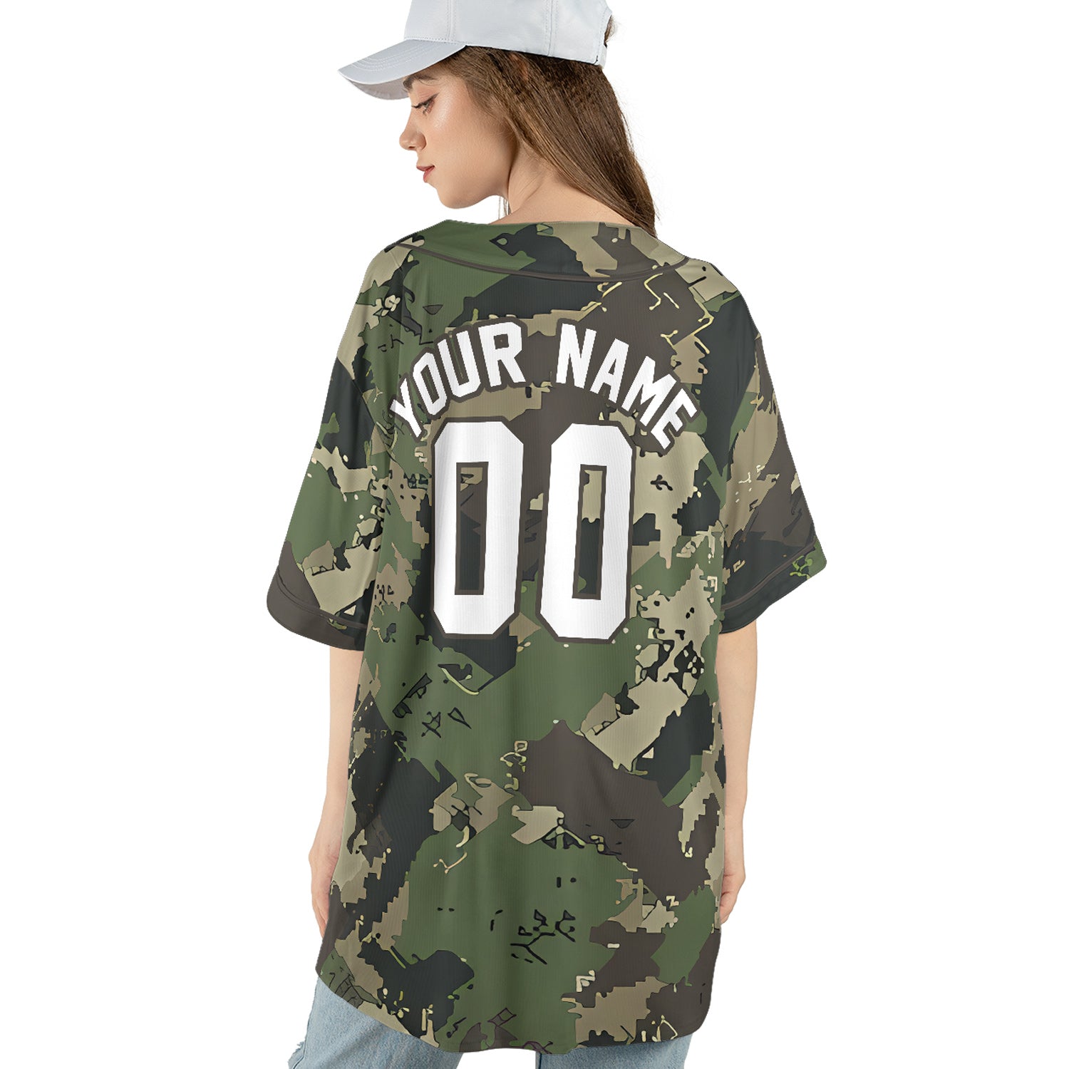 Custom Digital Camo Baseball Jersey in Forest Green and Earth Tones