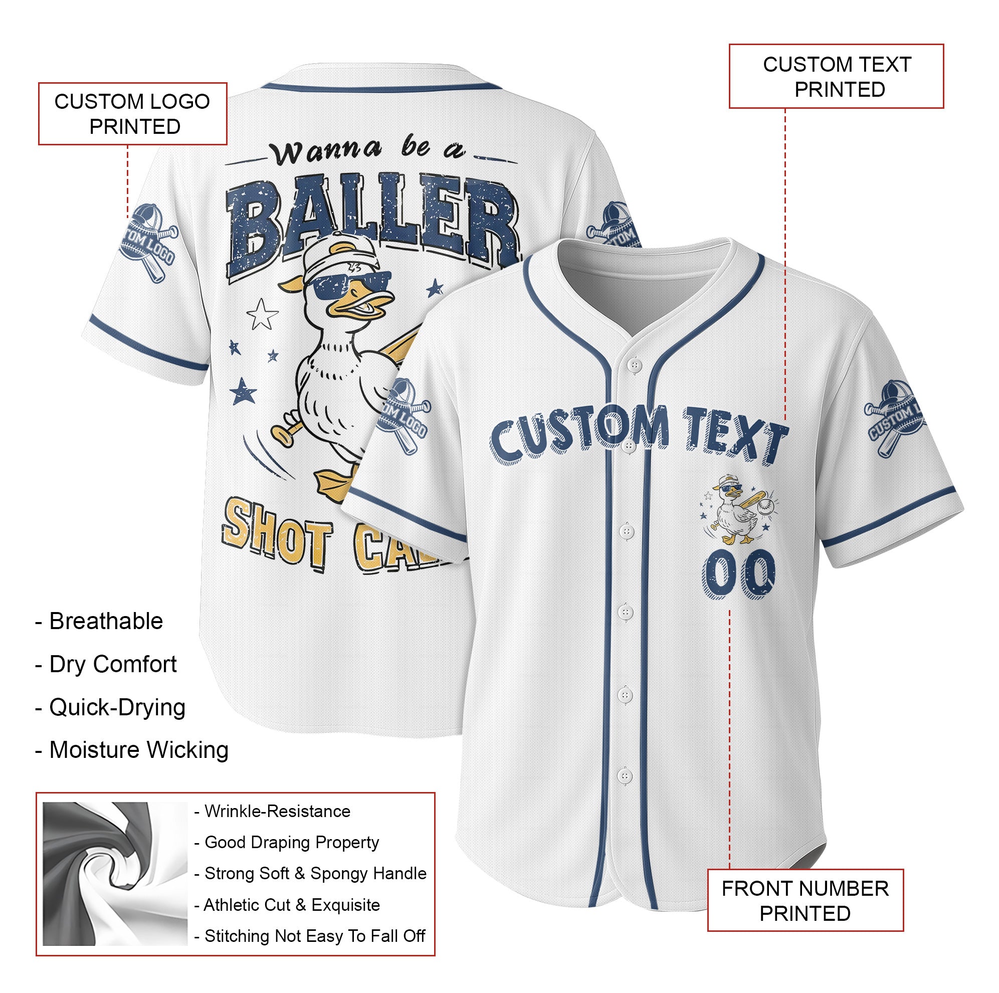 Wanna Be A Baller Shot Caller - Custom White Blue Baseball Jersey