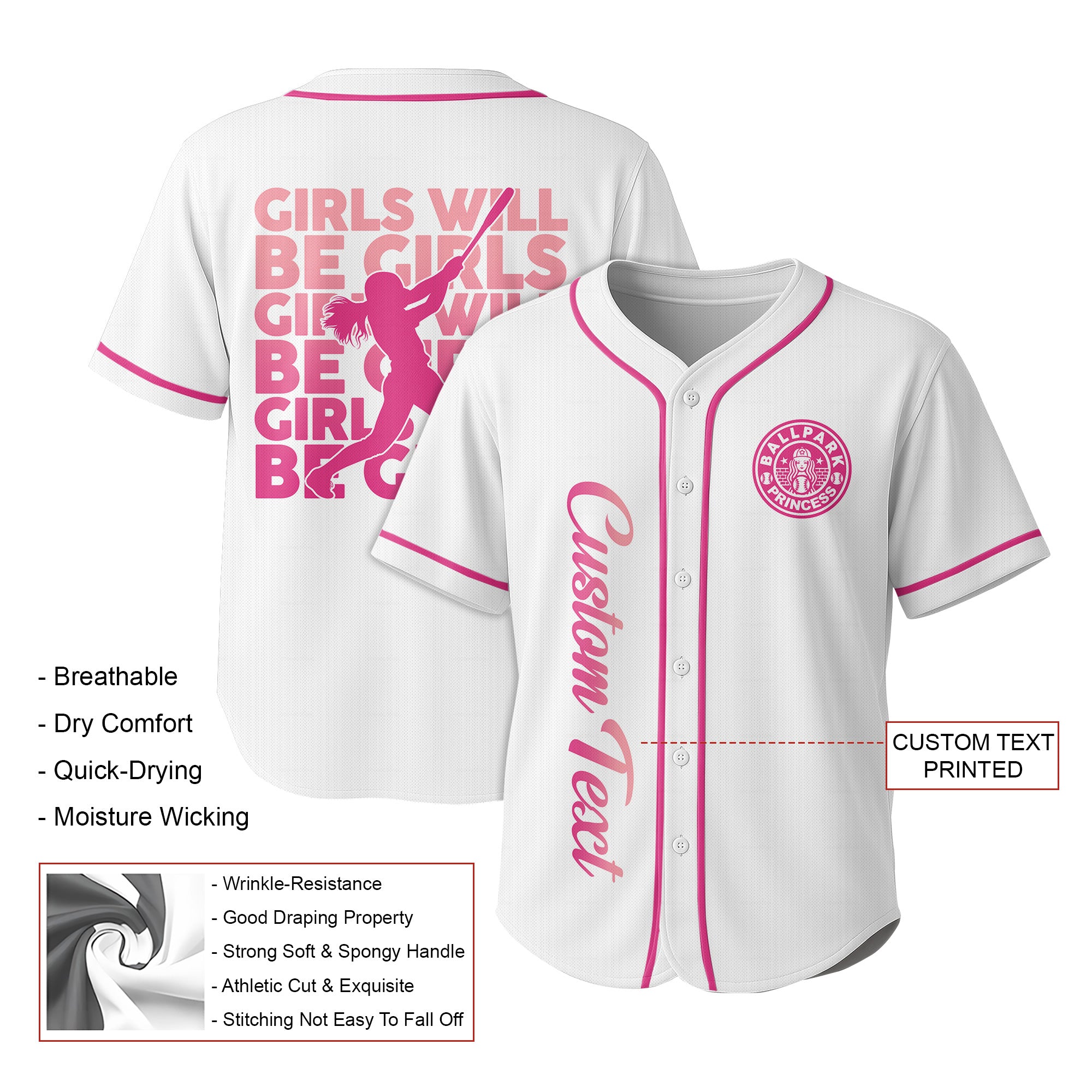 Girls Will Be Girls - Custom White Pink Baseball Jersey