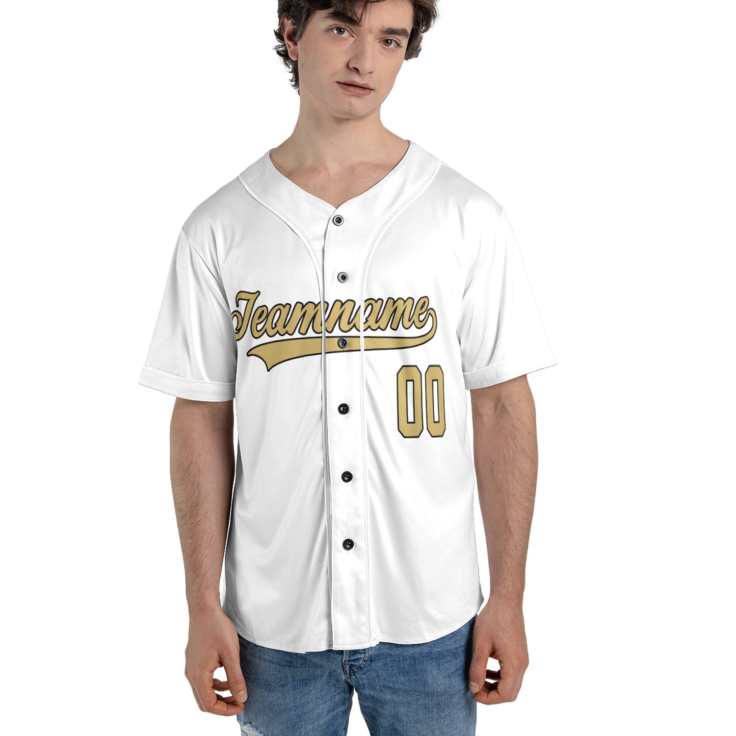 Gold Script Custom Jersey – Classic White with Personalized Name & Logo for Elite Team Identity