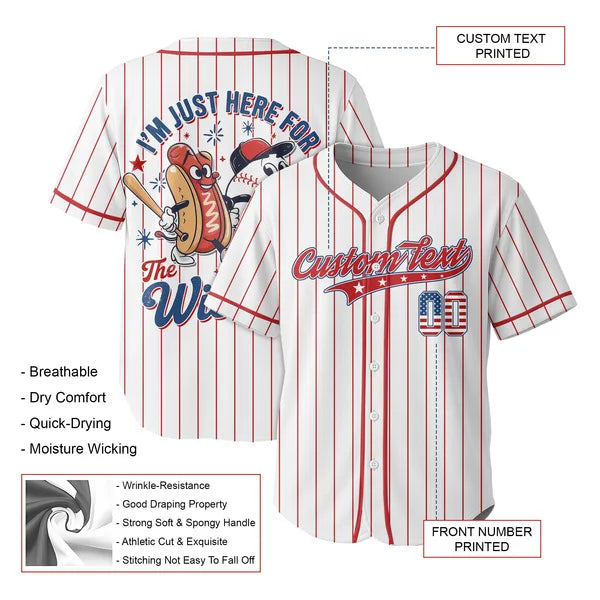 I'm just here for the Wieners - Personalized USA Baseball Jersey, Custom 4th of July Independence Day Patriotic