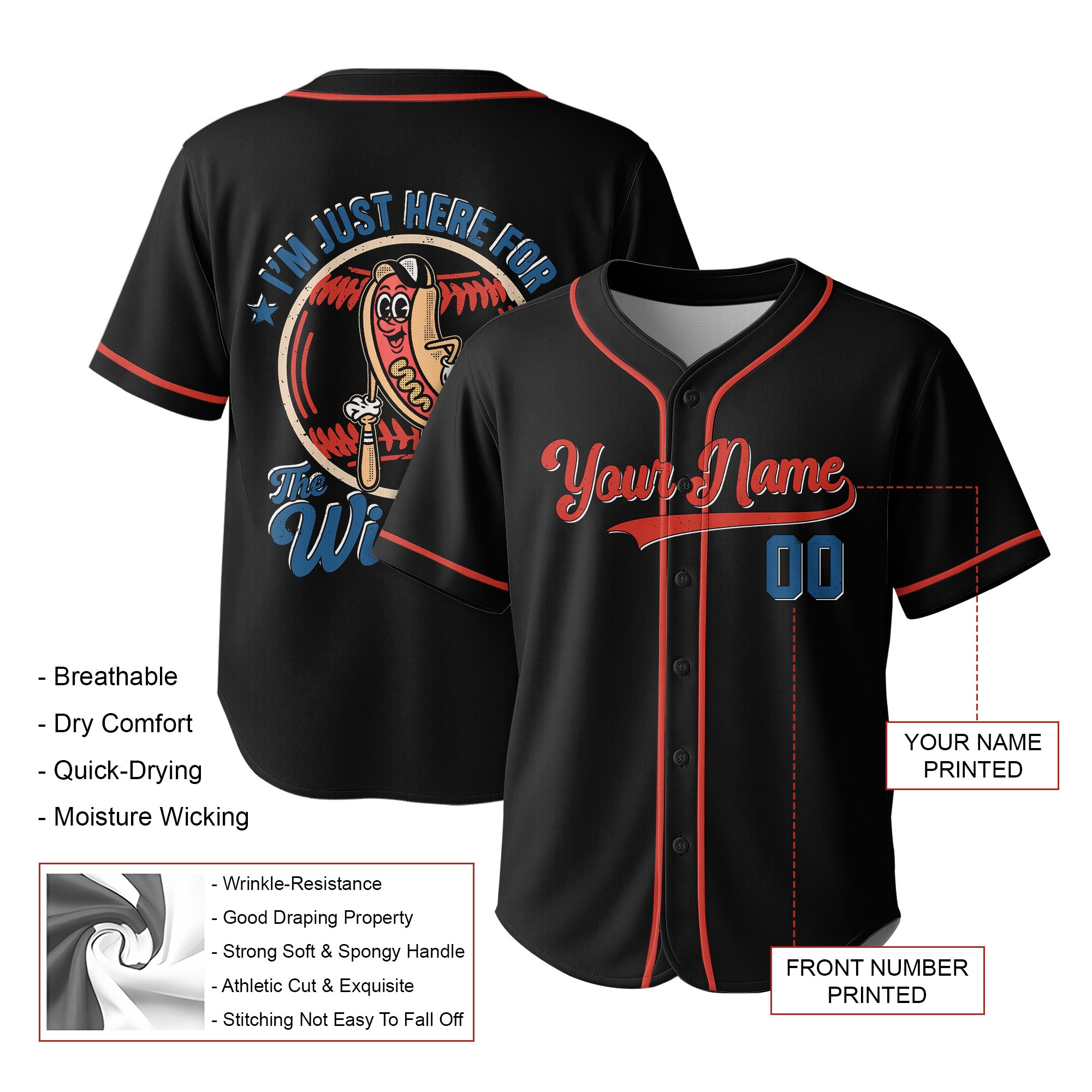 I'm Just Here For The Wiener - Custom Fouth of July Vintage Baseball Jersey