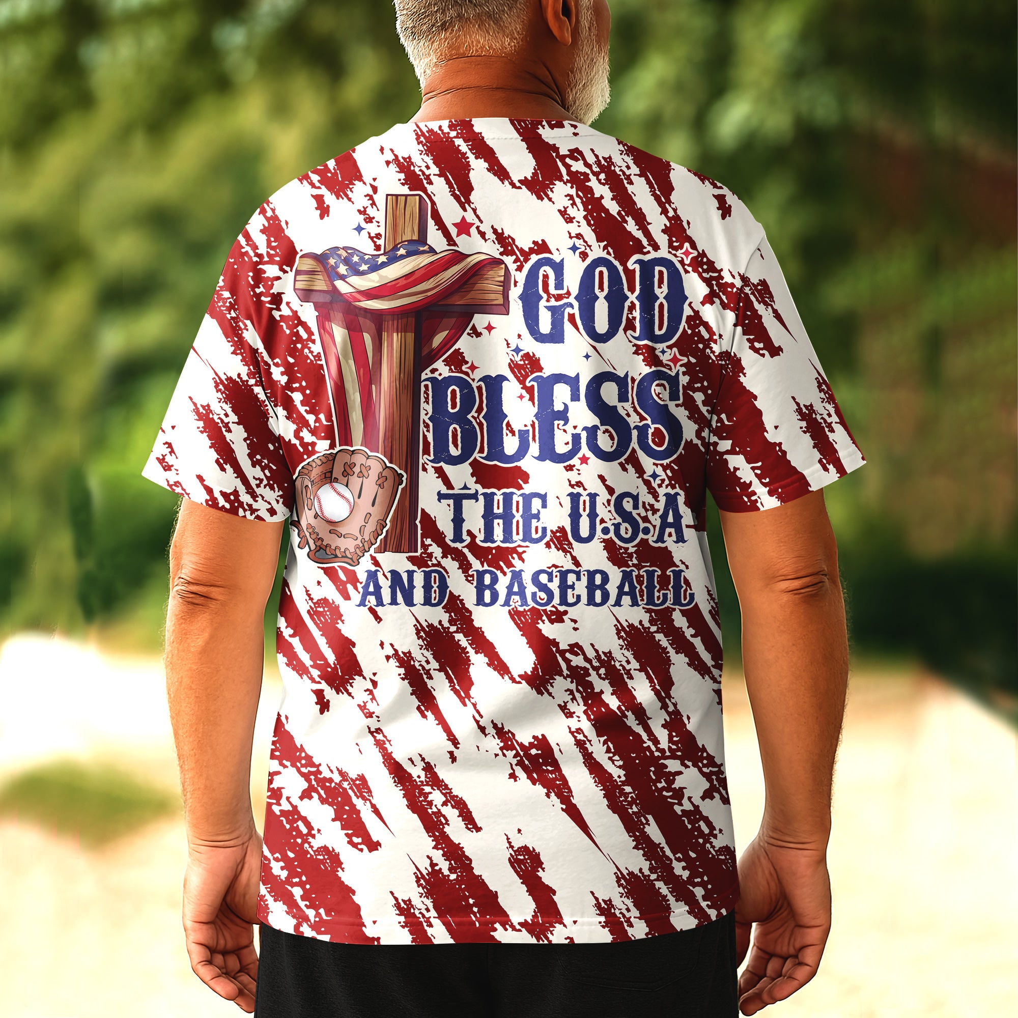 God Bless The USA and Baseball All Over Print 4th Of July T-Shirt
