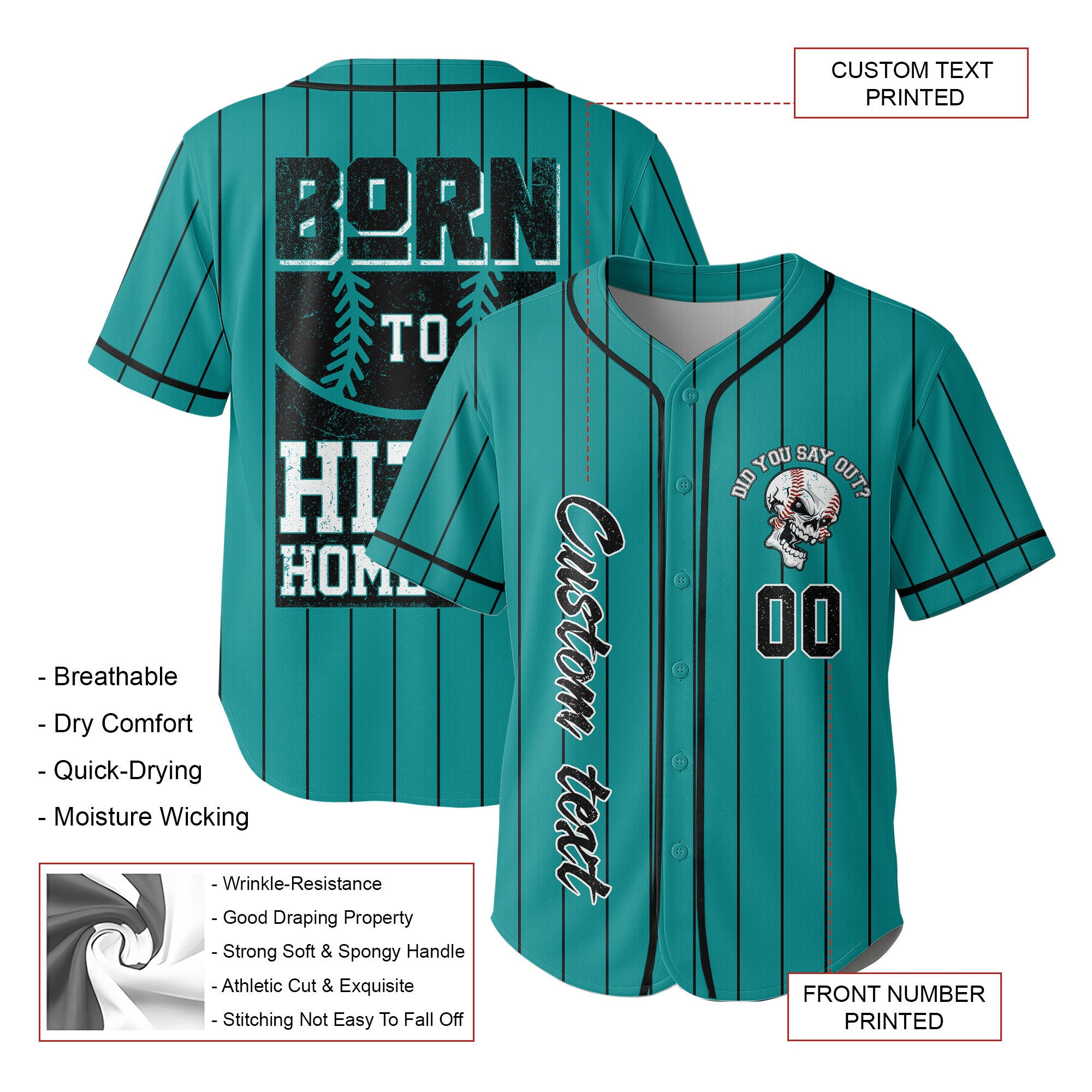 Born To Hit A Home Run - Custom Aqua Blue Black Baseball Jersey