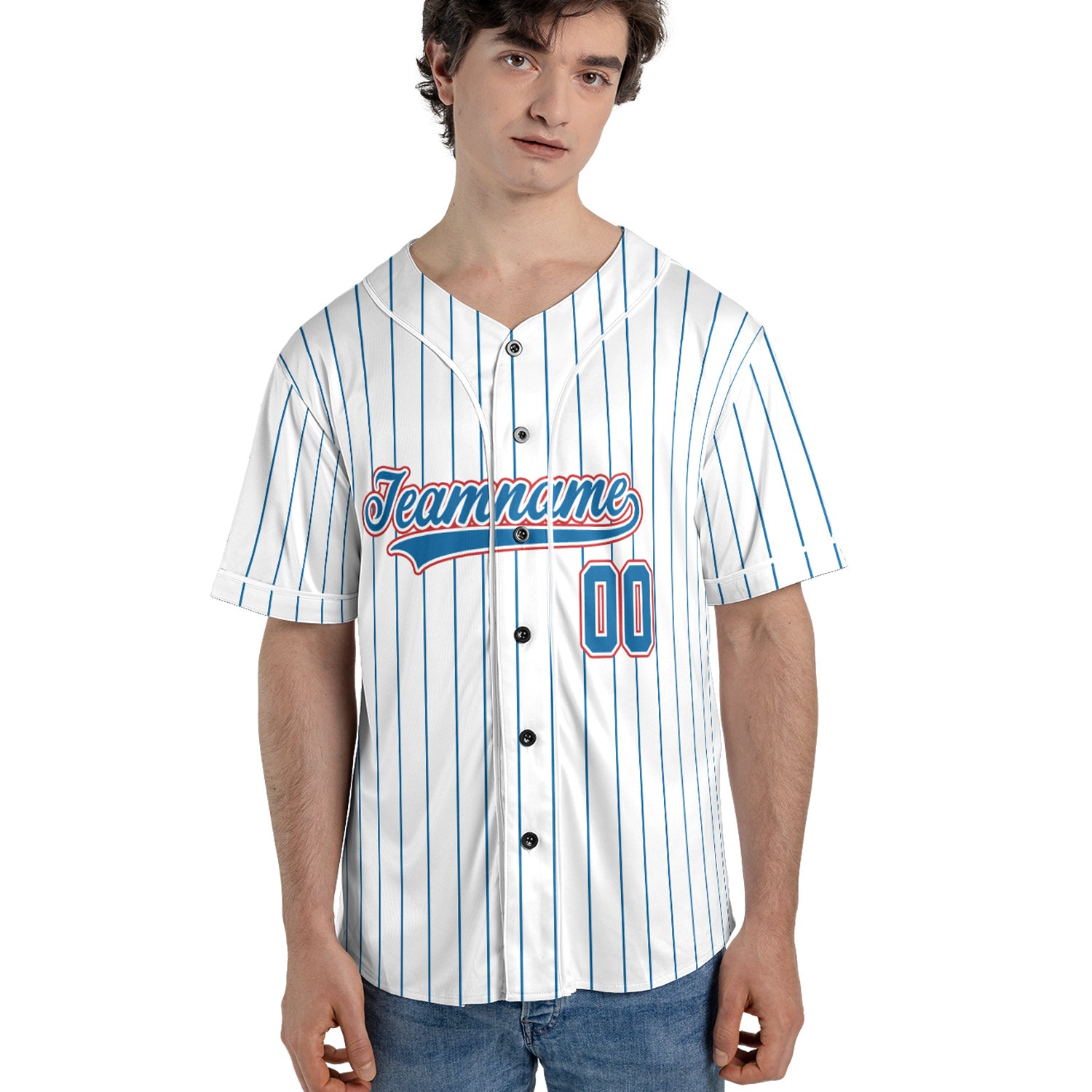 Pinstripe Heat – Custom Name & Logo Jersey with Bold Blue-Red Flair