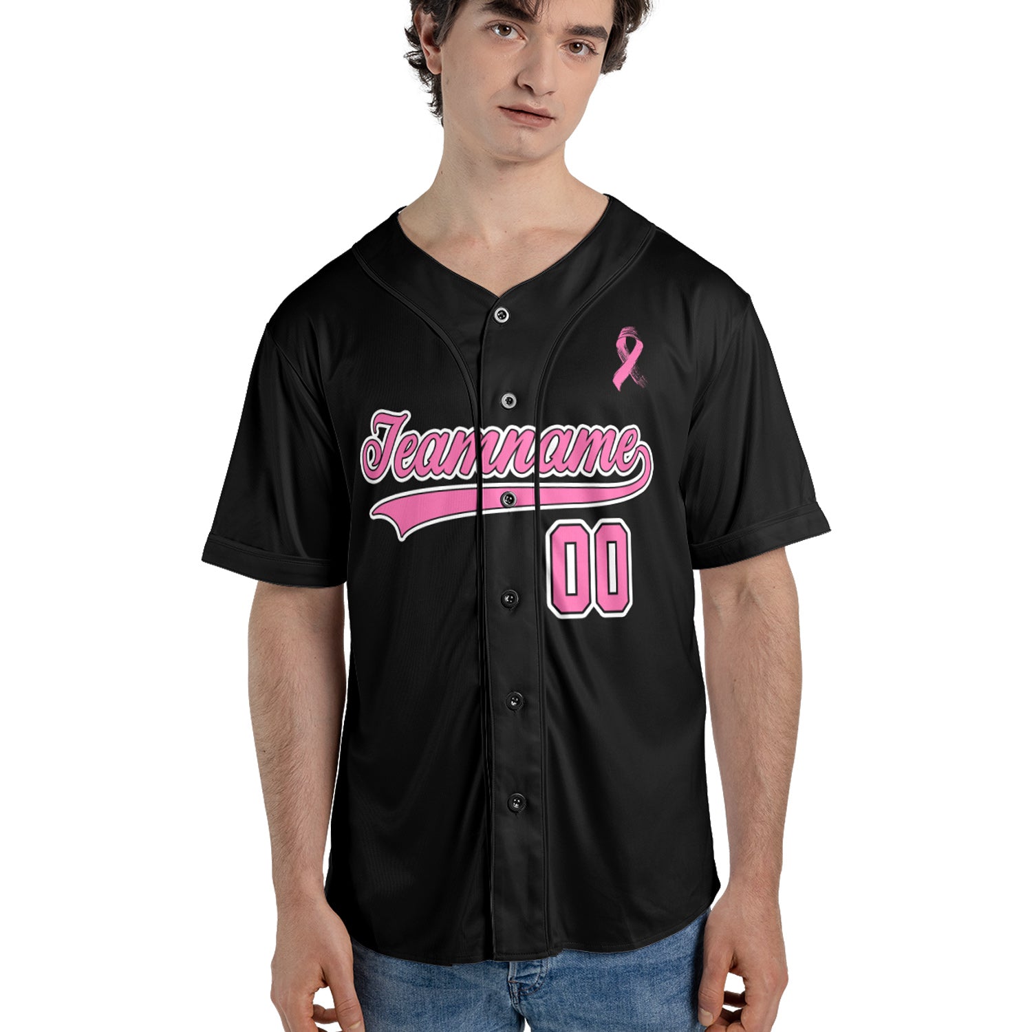 Custom Baseball Jersey - Black Flag Breast Cancer Awareness