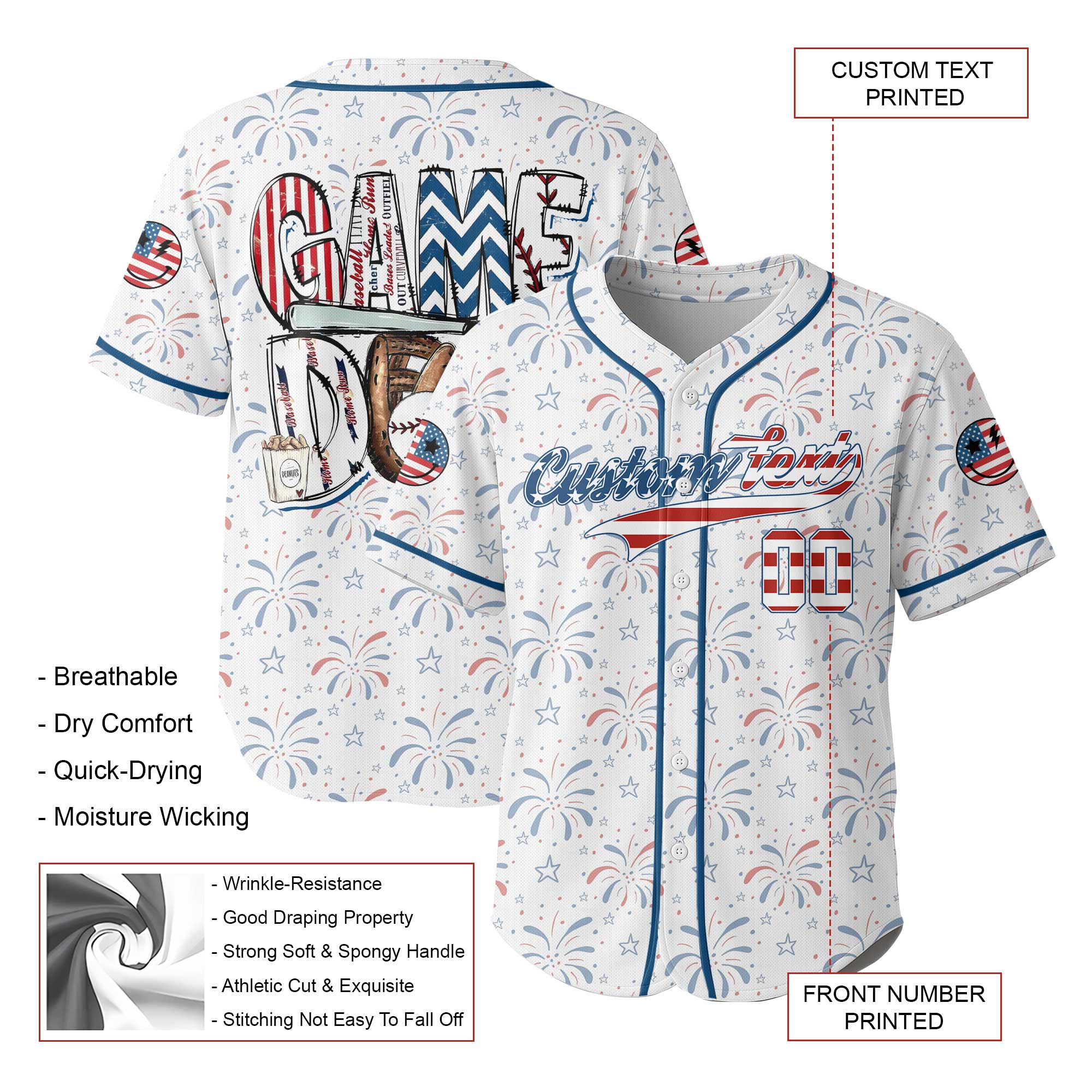 Game Day - Custom Fourth Of July Baseball Jersey