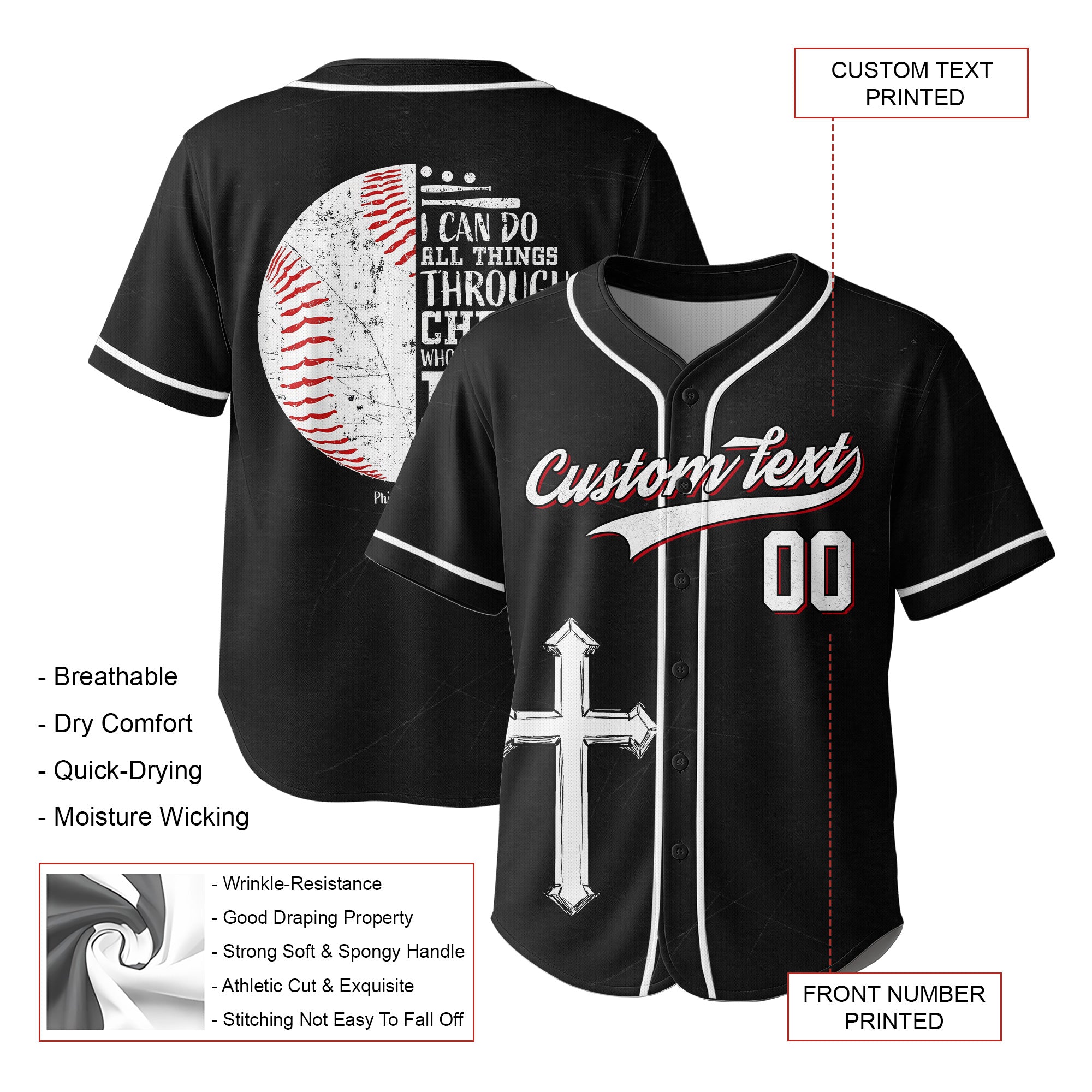 I Can Do All Things Through Christ - Custom Black Baseball Jersey