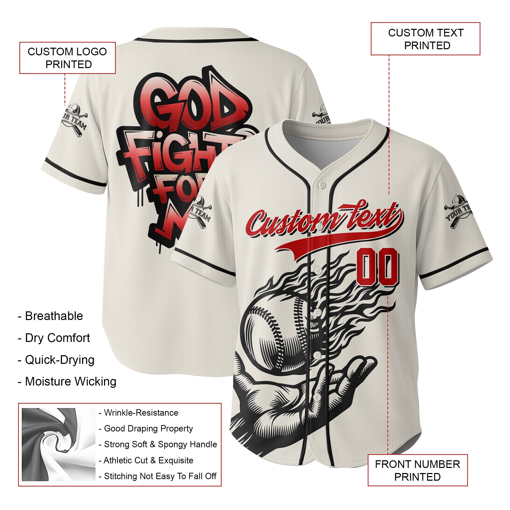 God Fights For Me - Custom Cream Baseball Jersey