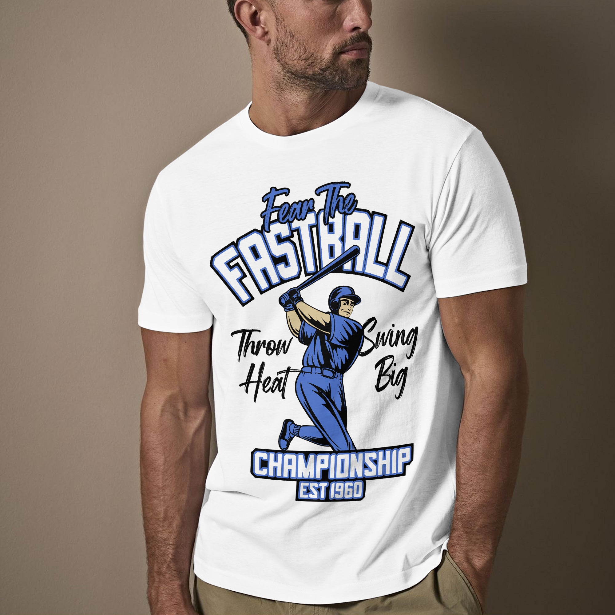 Throw Heat Swing Big White Light Blue Baseball T-Shirt