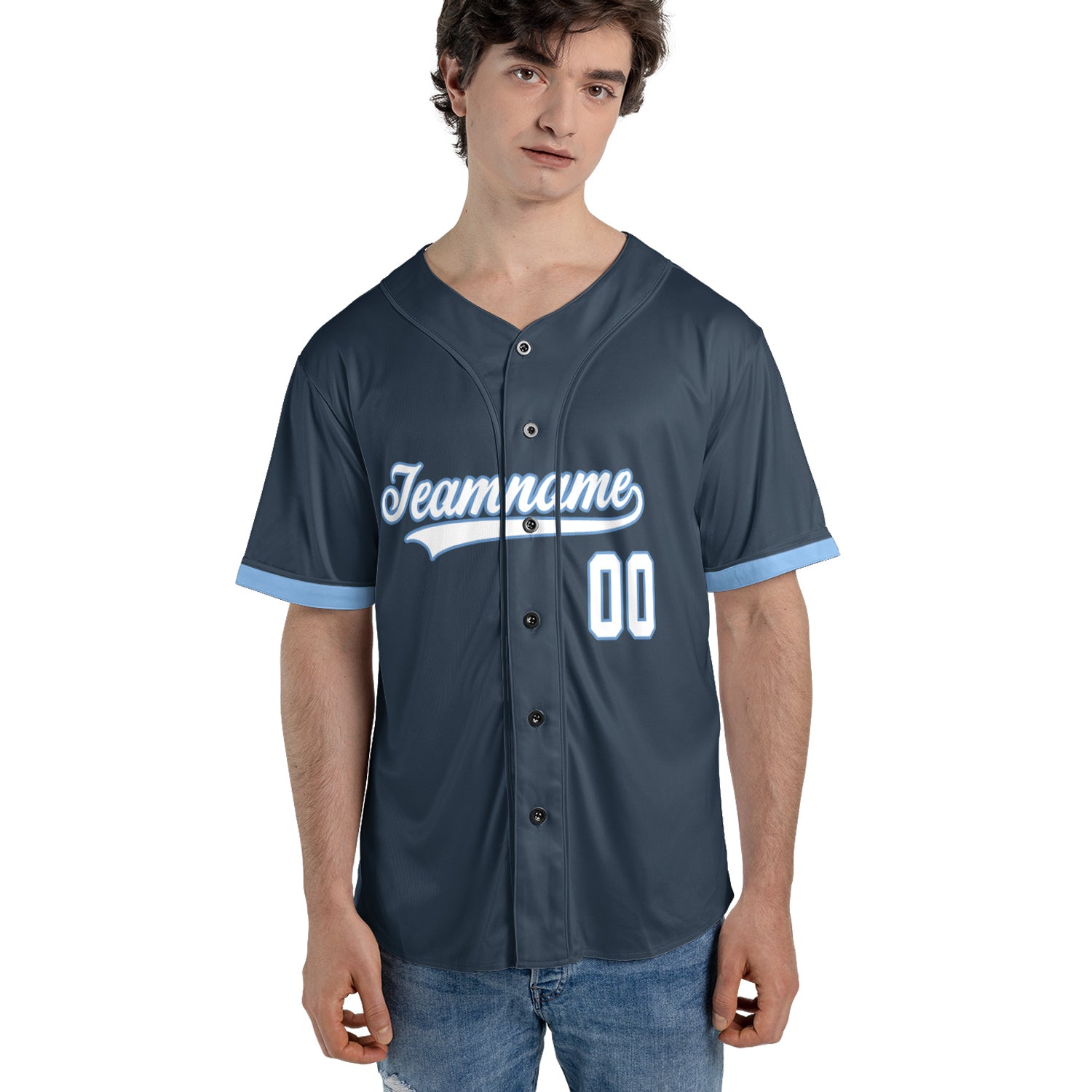 Midnight Blue Custom Jersey – Personalized Name & Logo in Cool Ice Trim