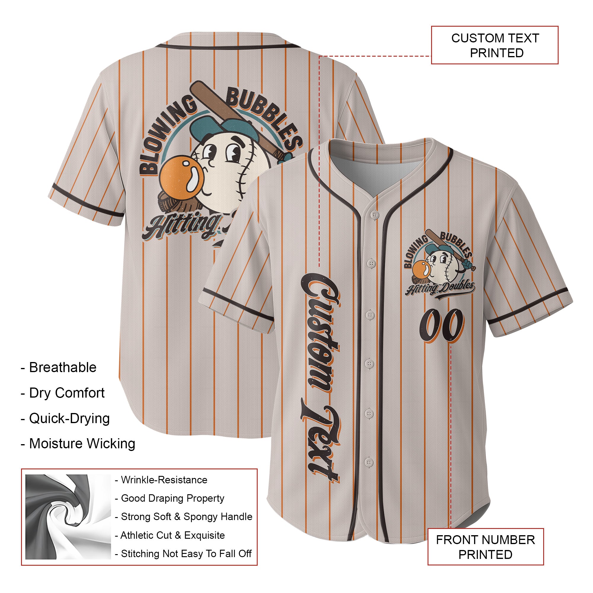 Blowing Bubbles Hitting Doubles - Custom Orange Stripes Baseball Jersey