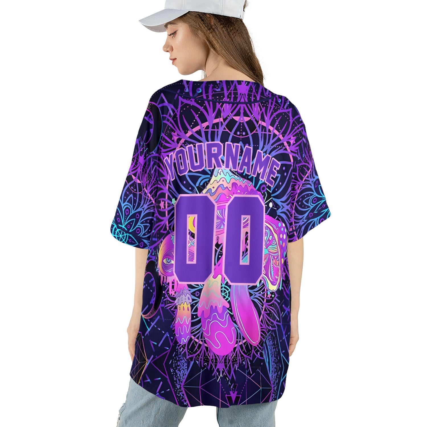 Custom Baseball Jersey – Psychedelic Purple Mandala Background