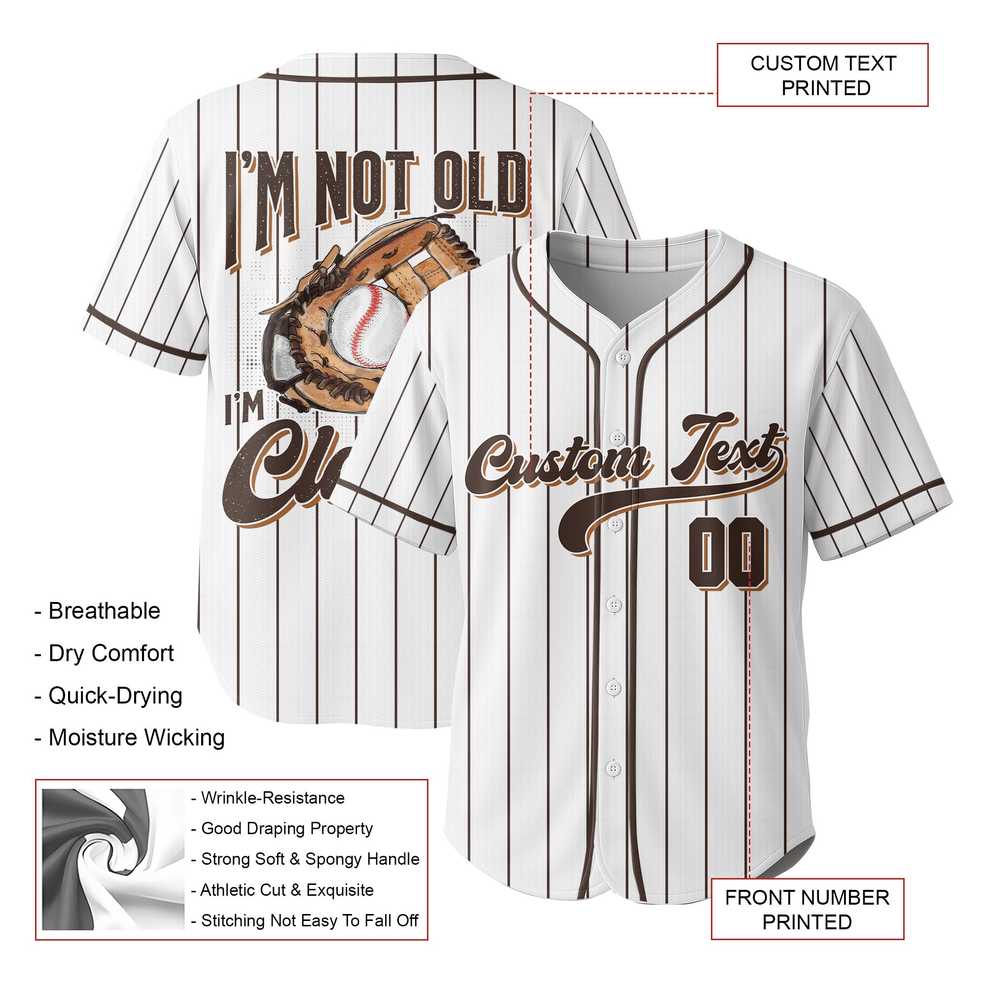 I'm Not Old I'm Classic - Custom White and Brown Stripes Baseball Jersey