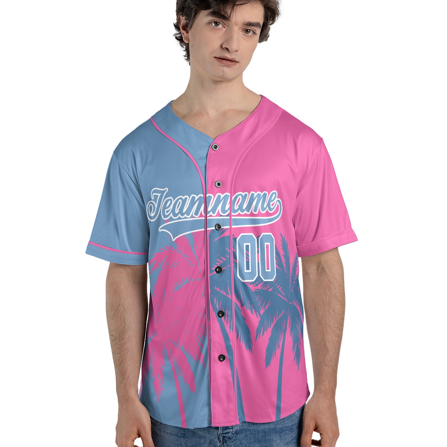 Custom Baseball Jersey - Miami Palm Blue Pink Split