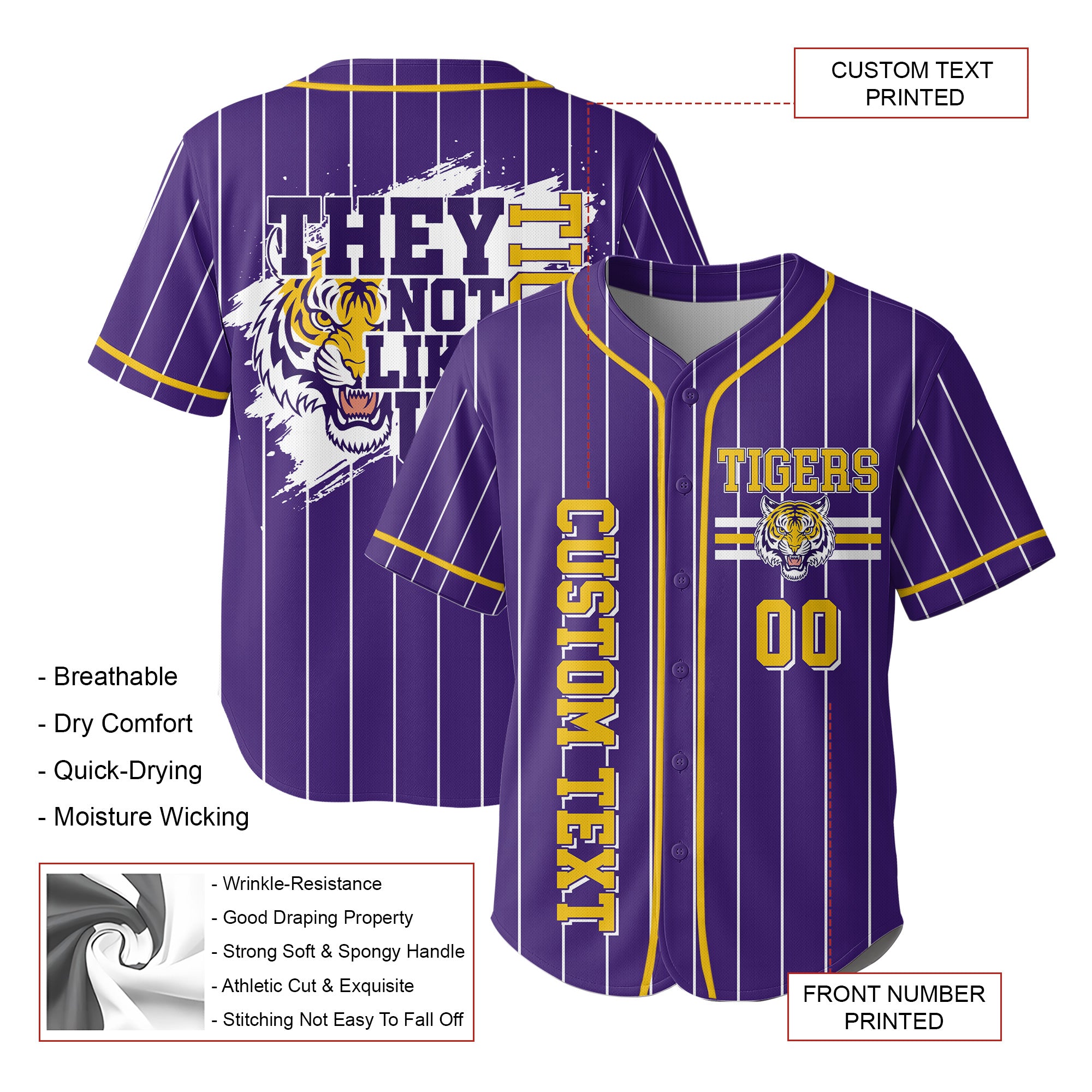 They Not Like Us Tigers - Custom Purple Yellow Baseball Jersey