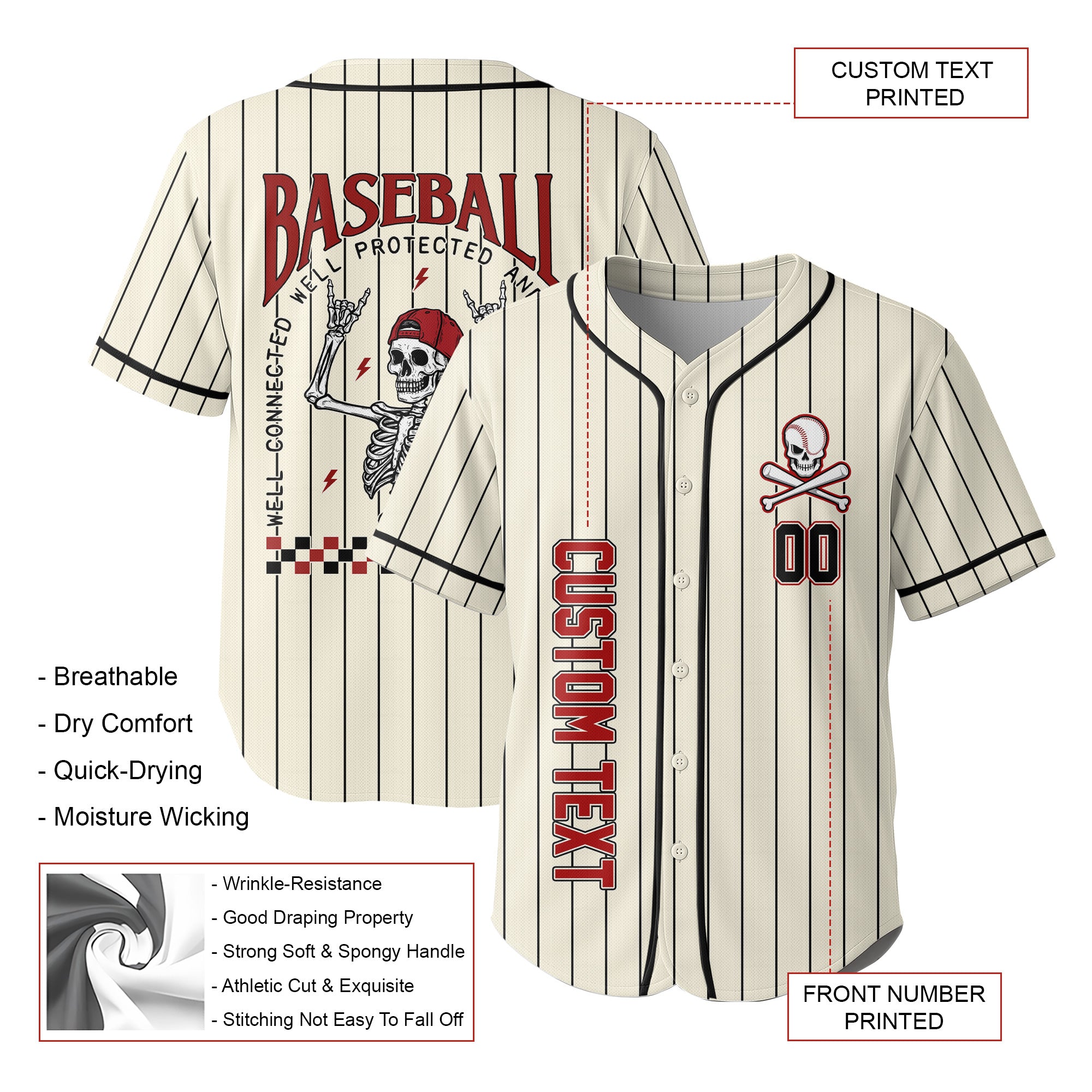 WELL RESPECTED - Custom Black White Cream Baseball Jersey