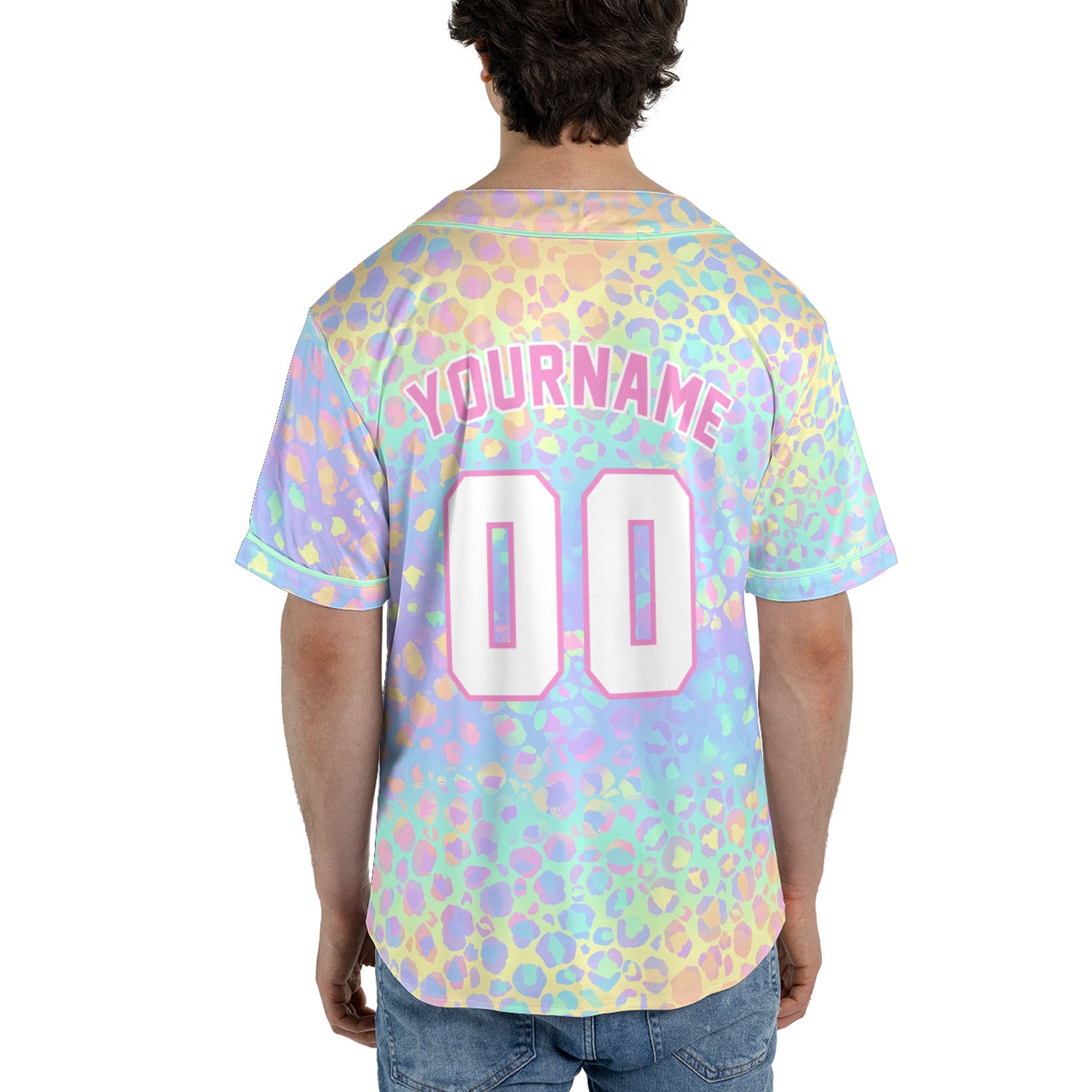 Custom Pastel Leopard Baseball Jersey – Rainbow Wildheart Edition
