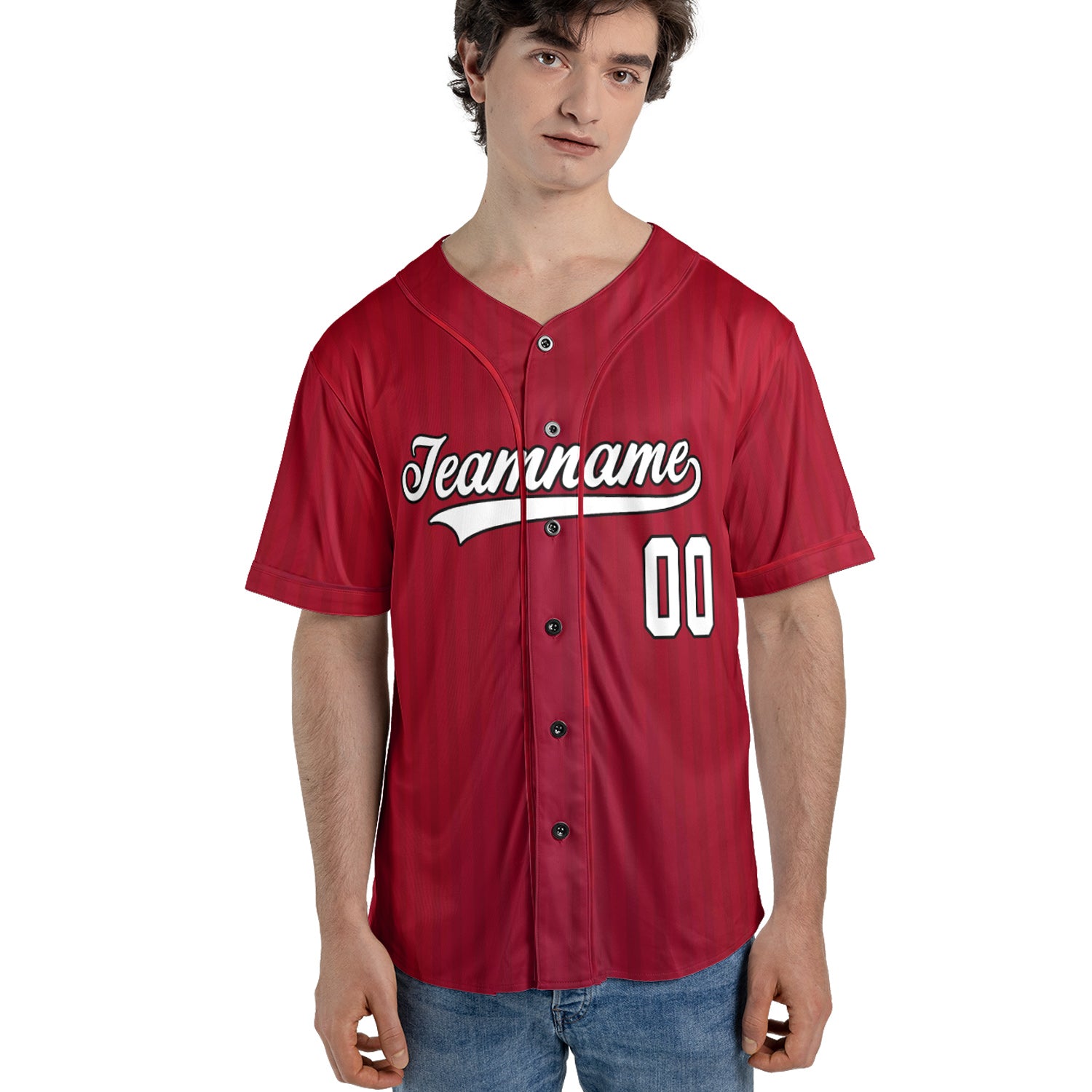 Crimson Pinstripe – Custom Name & Logo Baseball Jersey