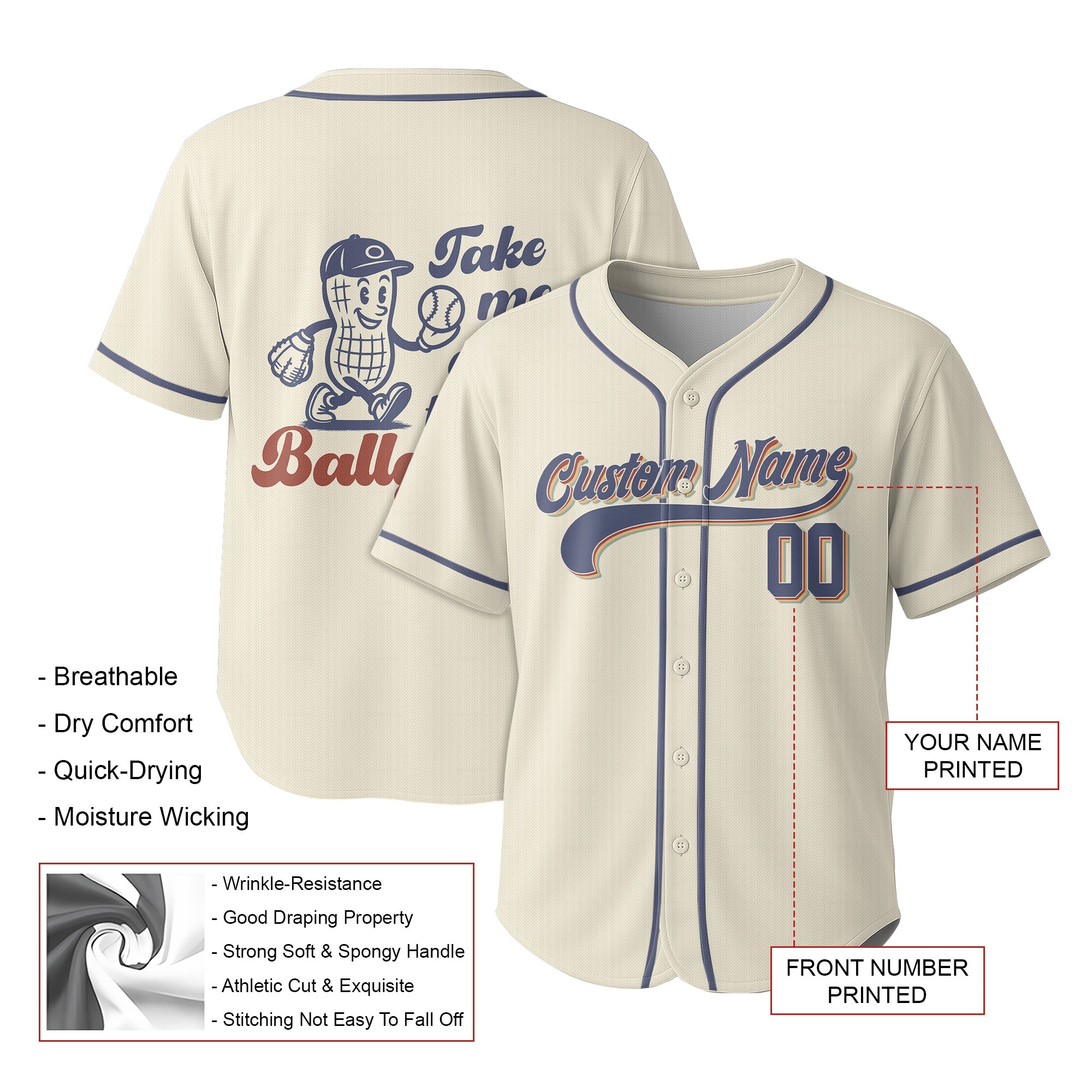 Custom Name Custom Number - Cream Retro Take Me Out To The Ball Game - Basbeall Jersey Lovers