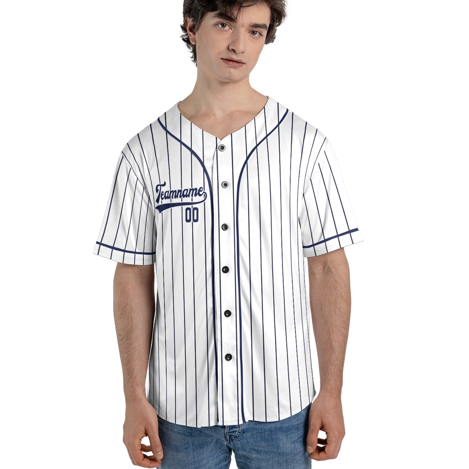 Custom Baseball Jersey – Classic Pinstripe White (Custom Name, Team & Logo)