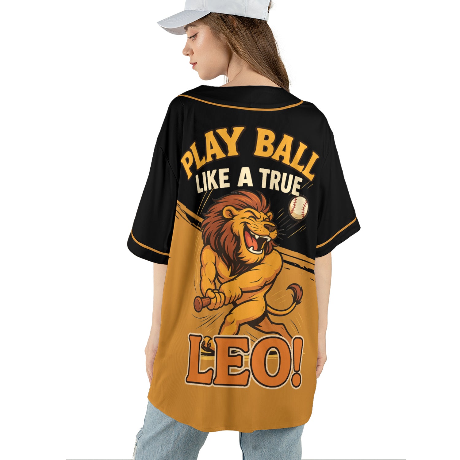 Custom Black and Gold Baseball Jersey – Leo Zodiac Lion Edition