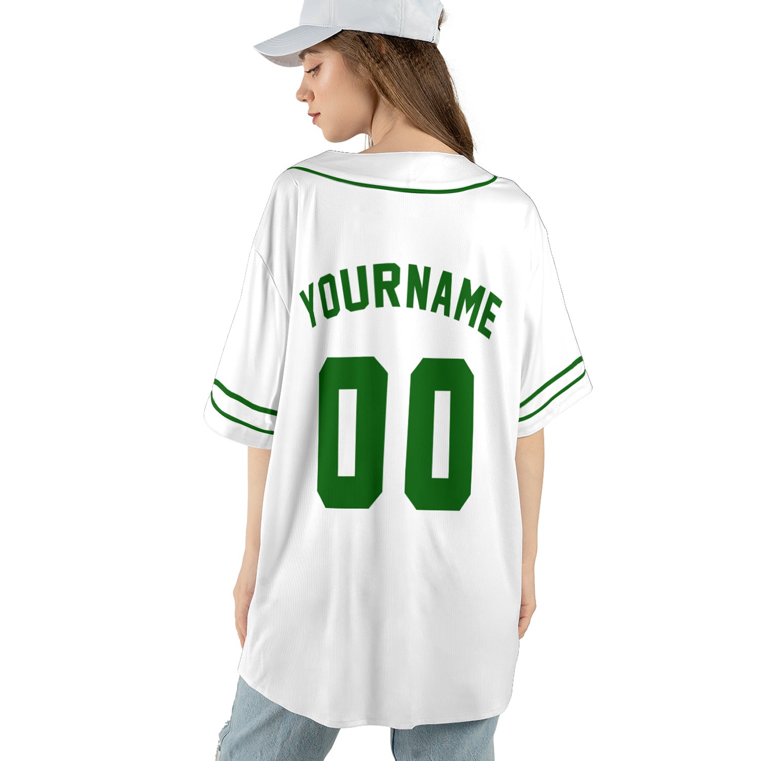 Custom White Baseball Jersey – Classic Green Trim Minimalist Edition