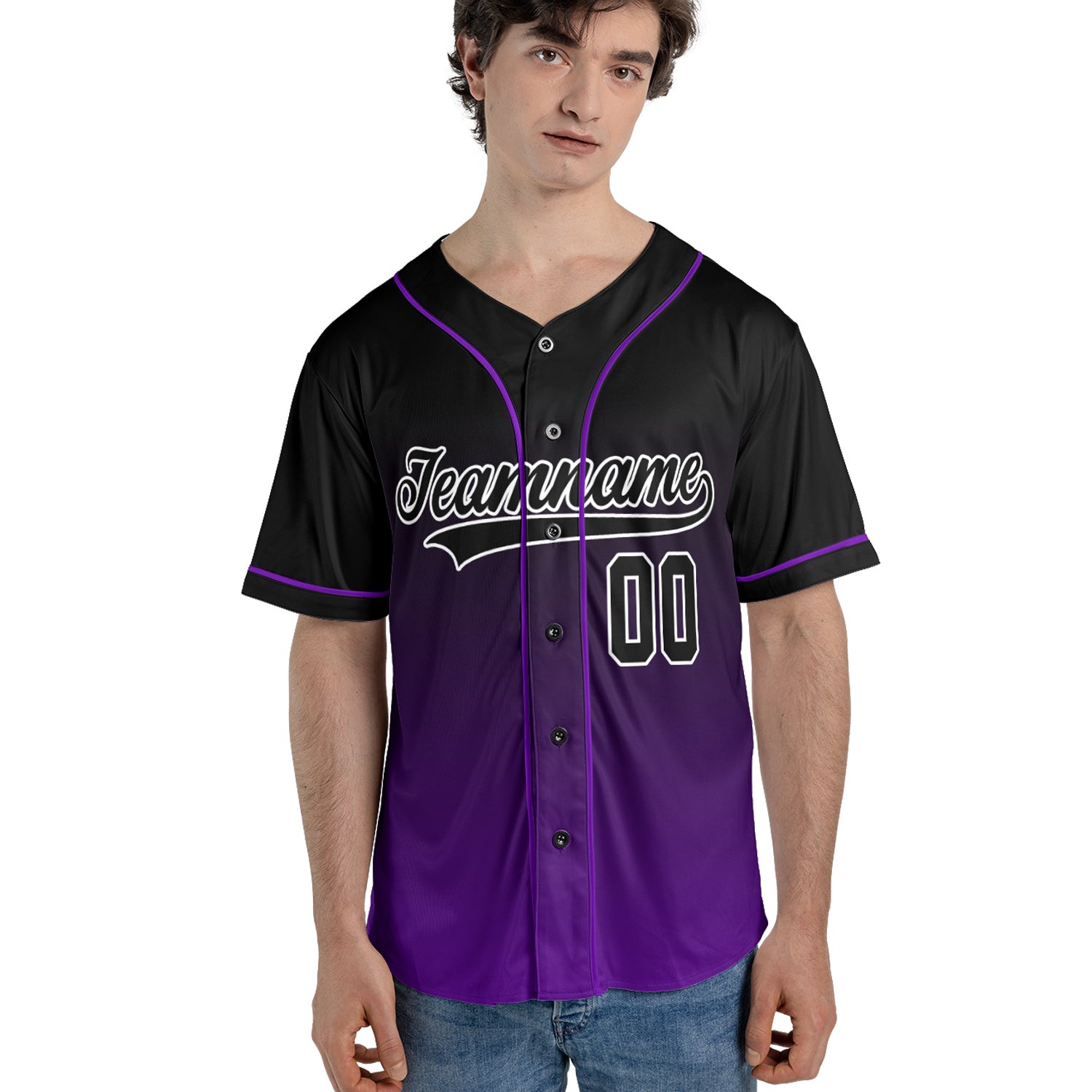 Custom Baseball Jersey – Gradient Black to Purple