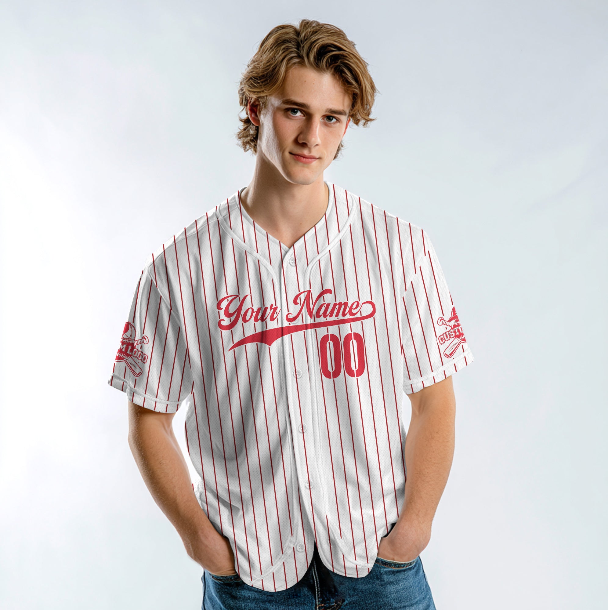 Teaching My Kid To Hit And Steal - Custom White and Red Striped Baseball Jersey
