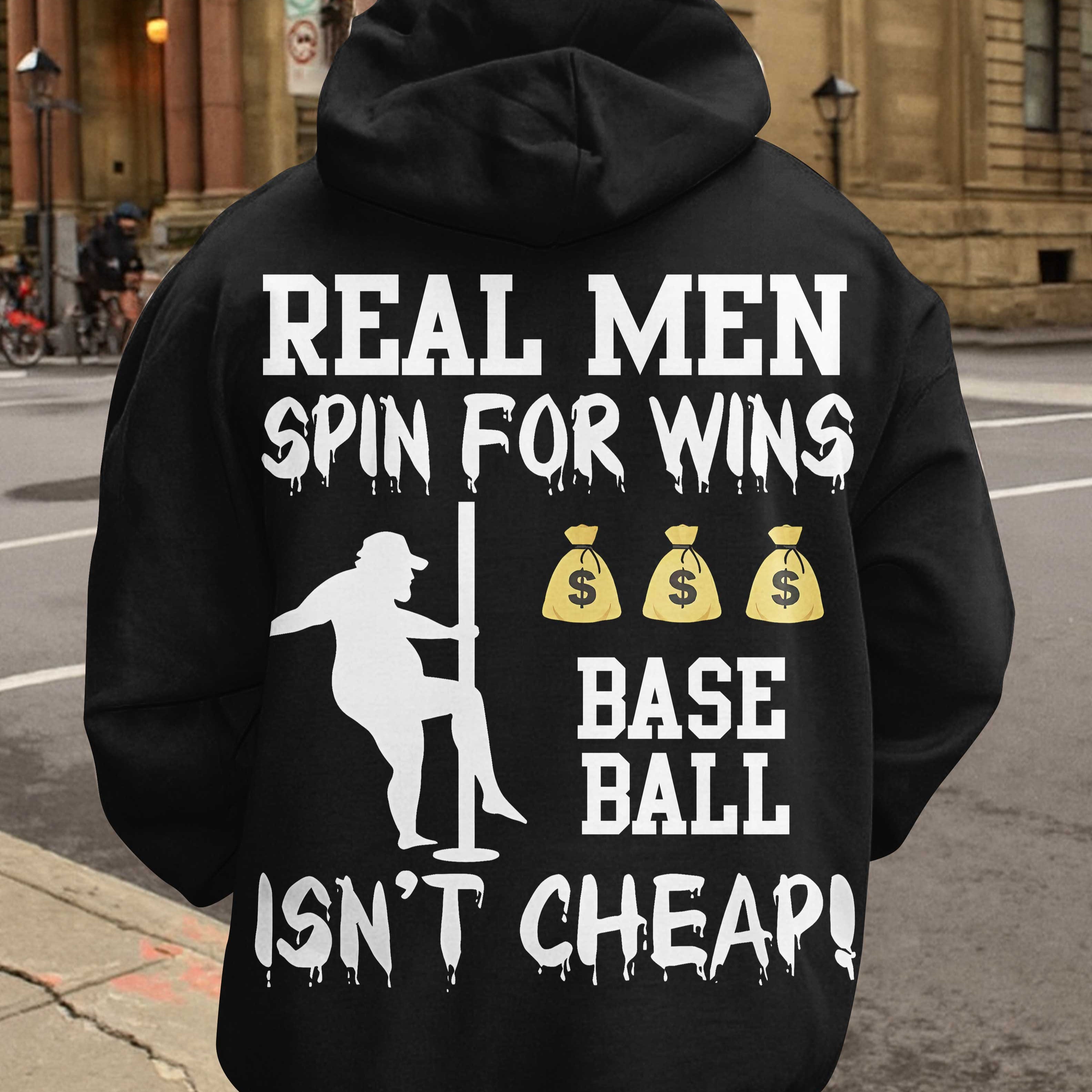Real Men Spin For Wins - Black and Grey Dad Baseball Hoodie