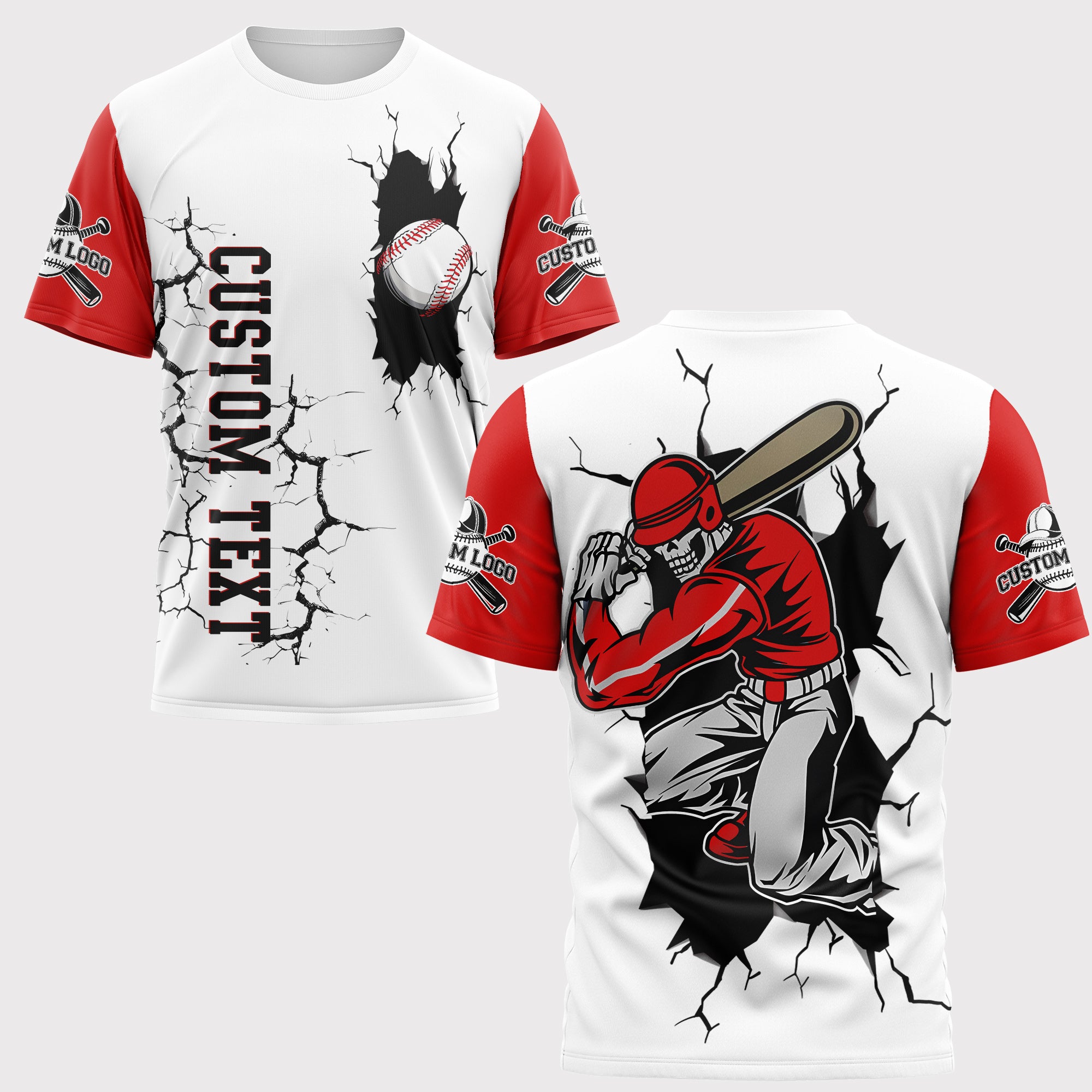 Custom Raglan All Over Print T-Shirt - Baseball Skeleton