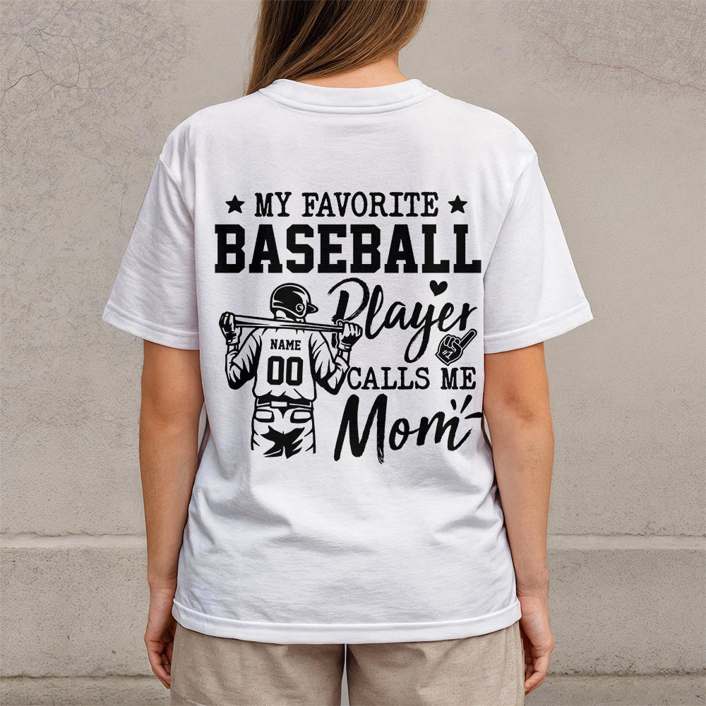 My Favorite Baseball Player Calls Me Mom - White and Black Baseball T-Shirt