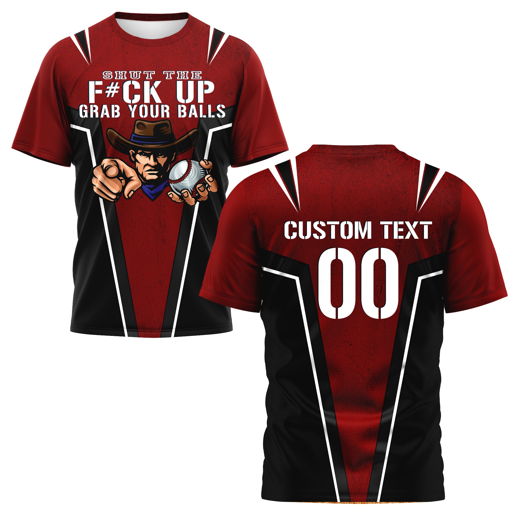 Go Grab Your Balls Custom All Over Print Baseball Black and Red T-Shirt