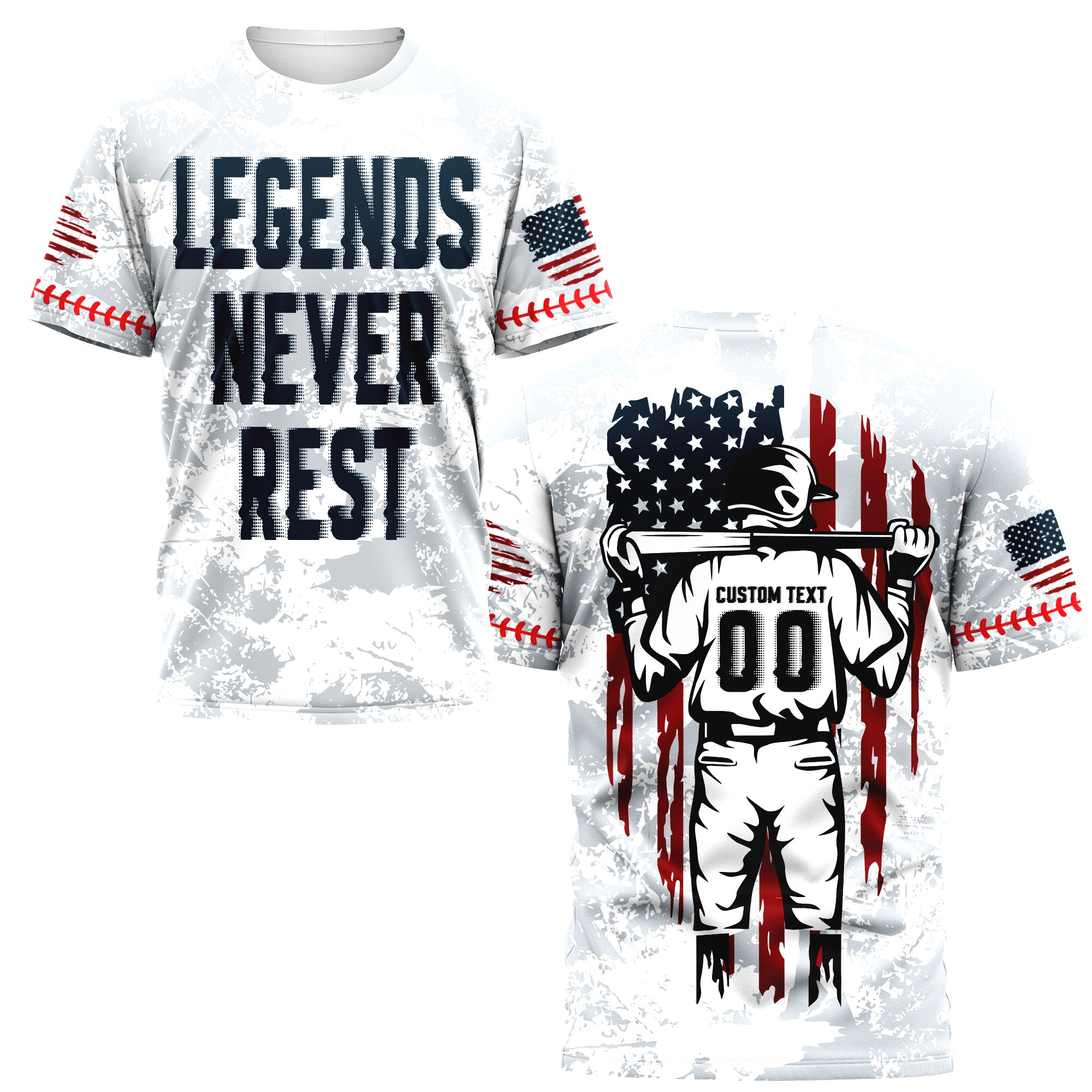 Legends Never Rest Custom All Over Print Baseball T-Shirt
