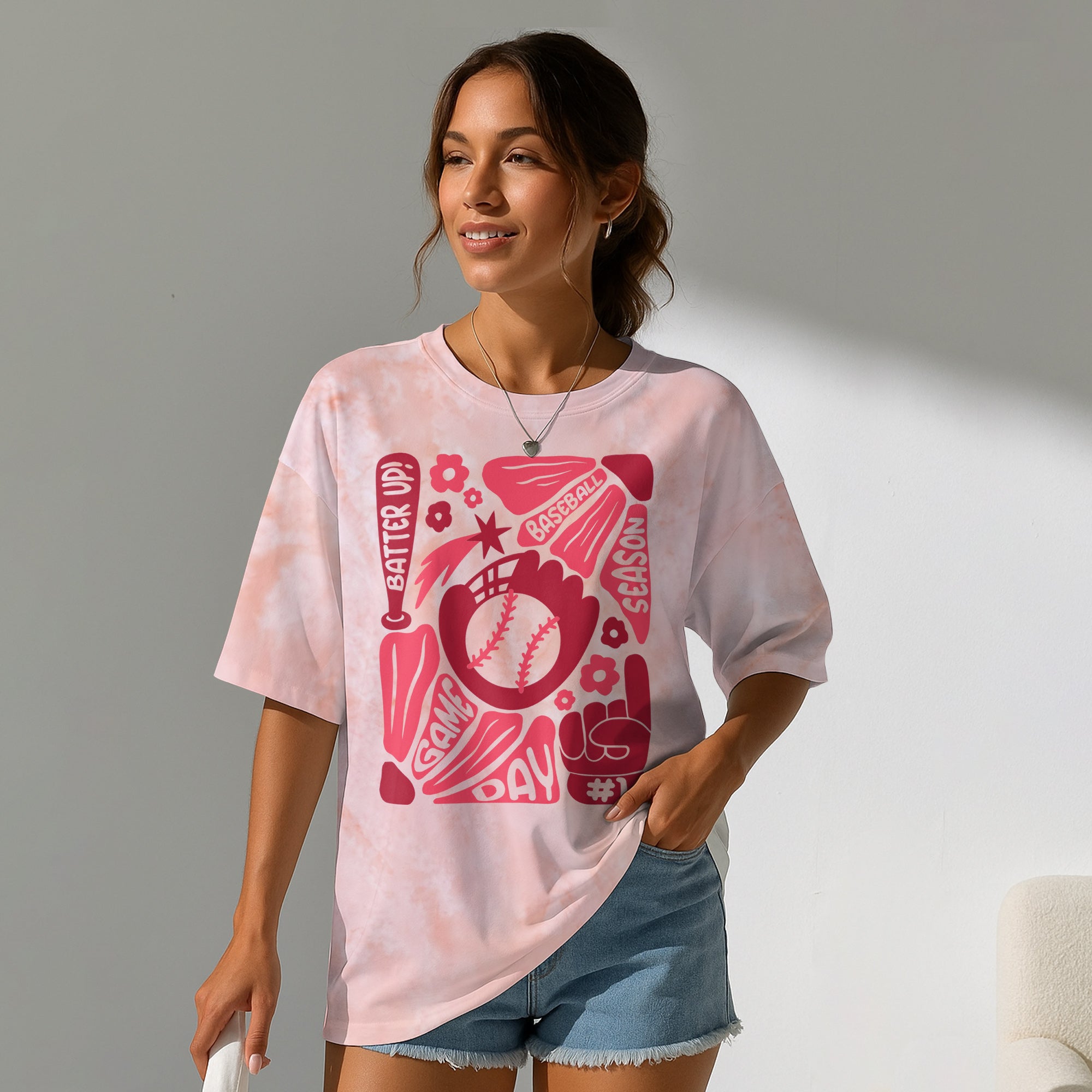 Pink Baseball Season Custom All Over Print Baseball T-Shirt