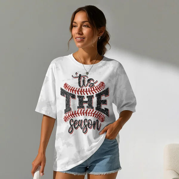 Custom Sports Game Day Comfort Shirt - Faux Glitter Tis The Season Baseball Shirt - Sports Team Mom Family Tee - All Over Print